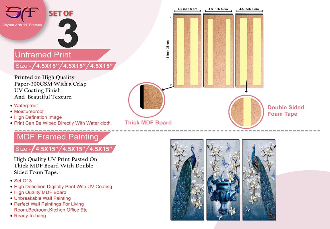 Saf 6 Mm Mdf Peacock Designer Self Hanging Adhesive Digital Reprint 15 Inch X 18 Inch Painting Sanfj94