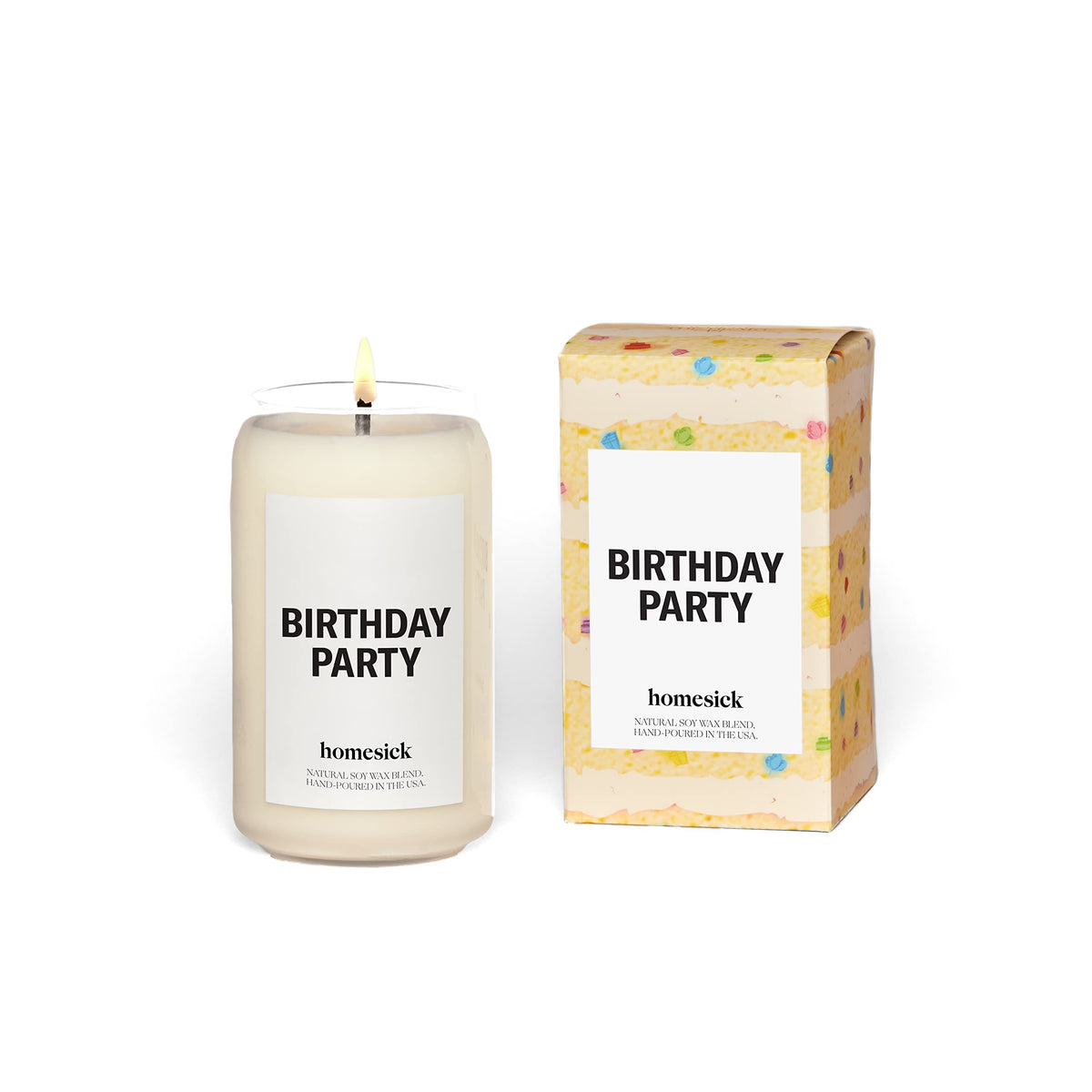 Homesick Premium Scented Candle, Birthday Party - Scents of Butter, Cream, Vanilla, 13.75 oz, 60-80 Hour Burn, Natural Soy Blend