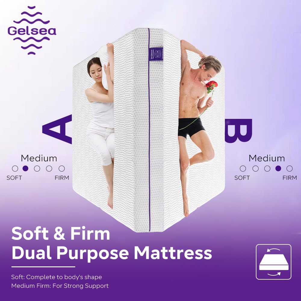 Gelsea Lavender Soft & Firm Dual Sides Flippable Mattress 10 Inch Queen Mattress,Gel Infused Memory Foam Mattress,Bamboo Charcoa