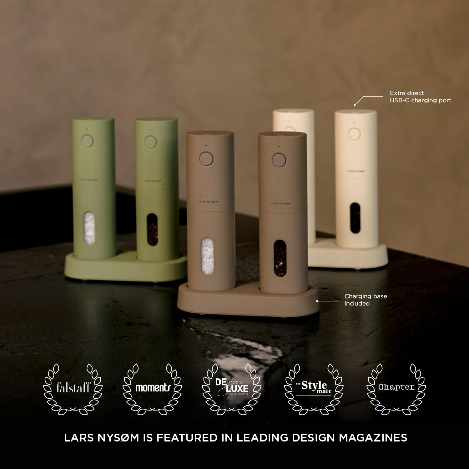 Lars Nysm Electric Salt And Pepper Grinder Set I Automatic Salt And Pepper Mills With Adjustable Ceramic Grinder I Usb Rechargea