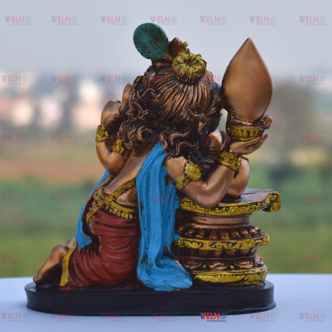 Mark India Resin Ganesha Vinayagar Statue, Antique Finish Resin Ganesh Idol/Cute Hugging Shivling Statue Ganesha/Vinayaka