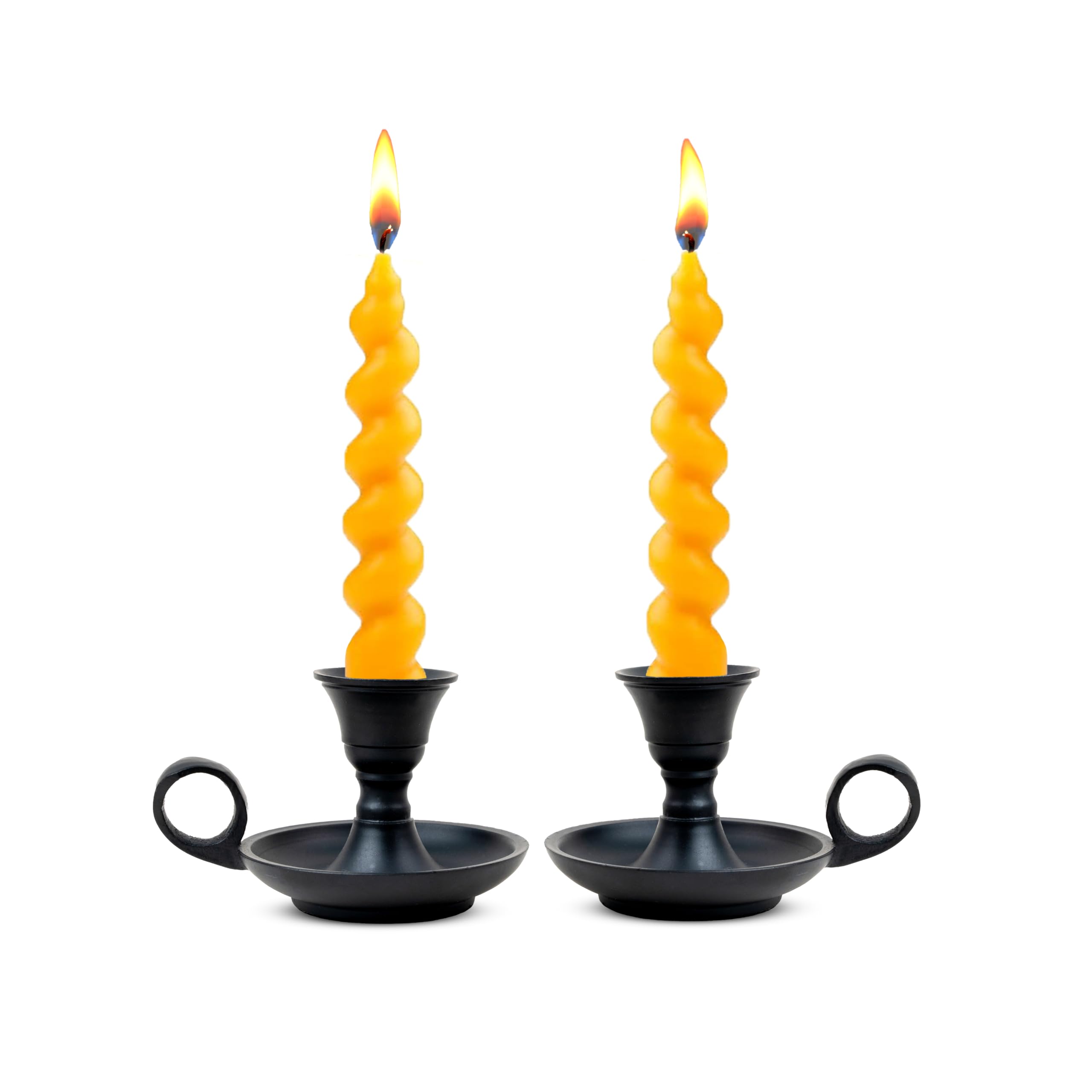 Rely+ Black Matte Metal Candle Holders with Handle for Taper Candlestick Set of 2 Modern Decor for Home Table Centerpiece for We