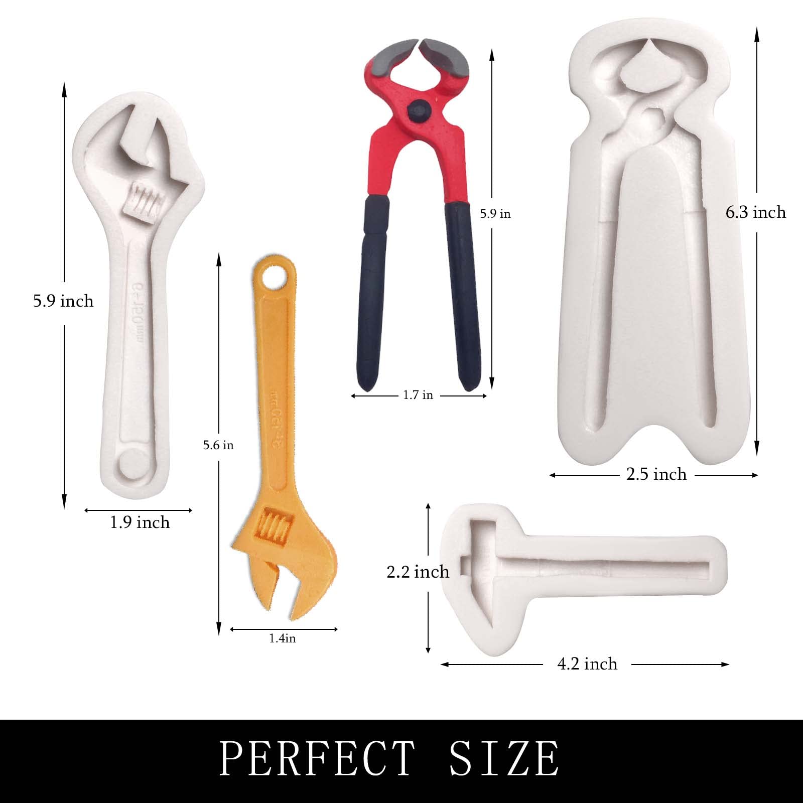 Hand Tools Chocolate Silicone Molds, 3 Packs Large Hammer Wrenches Pliers Construction Tools Baking Molds, 3D Fondant Mold For C