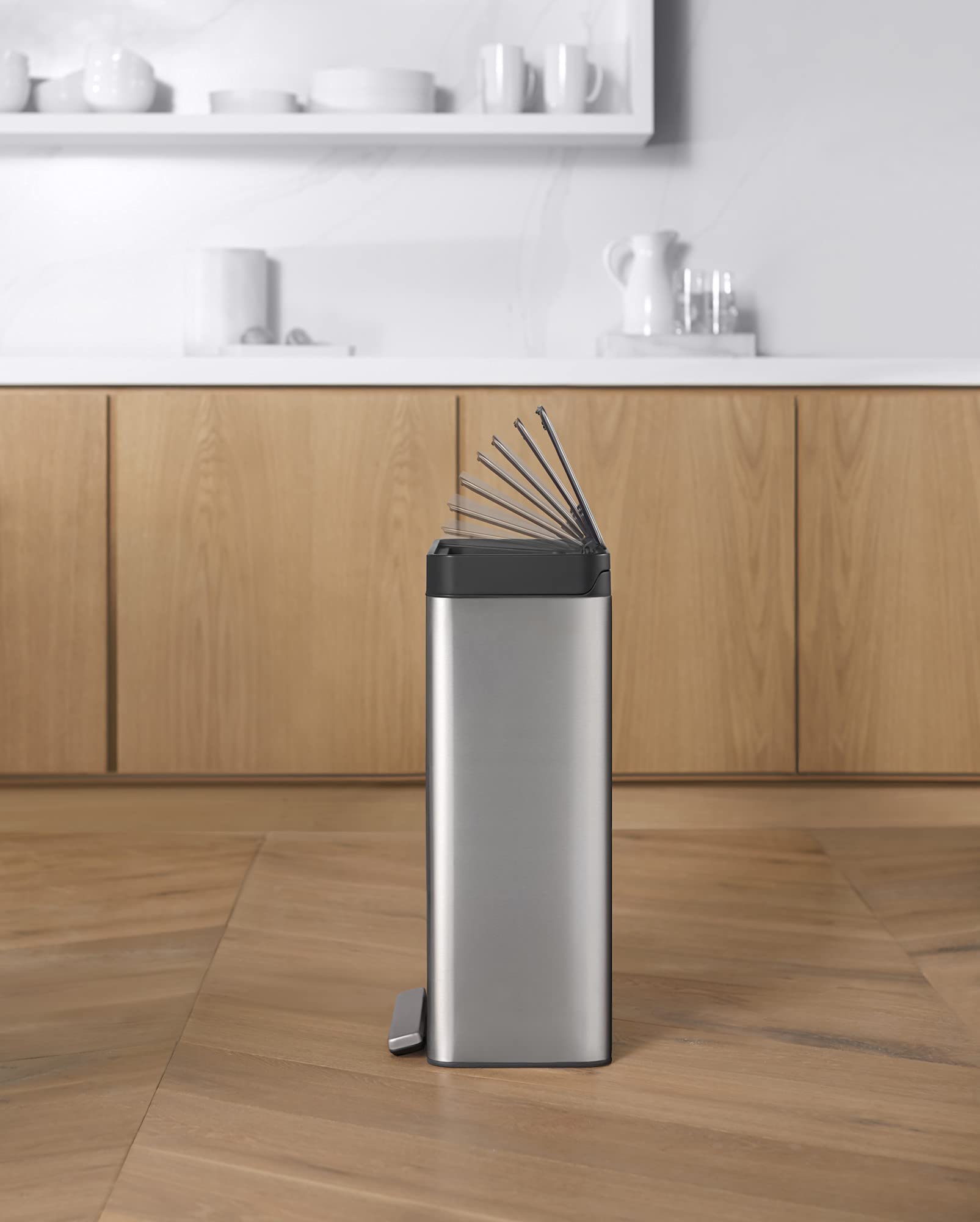 Kohler 8 Gallon Tall Hands-Free Kitchen Step Can, Trash Can With Foot Pedal, Quiet-Close Lid, Stainless Steel, K-20941-St