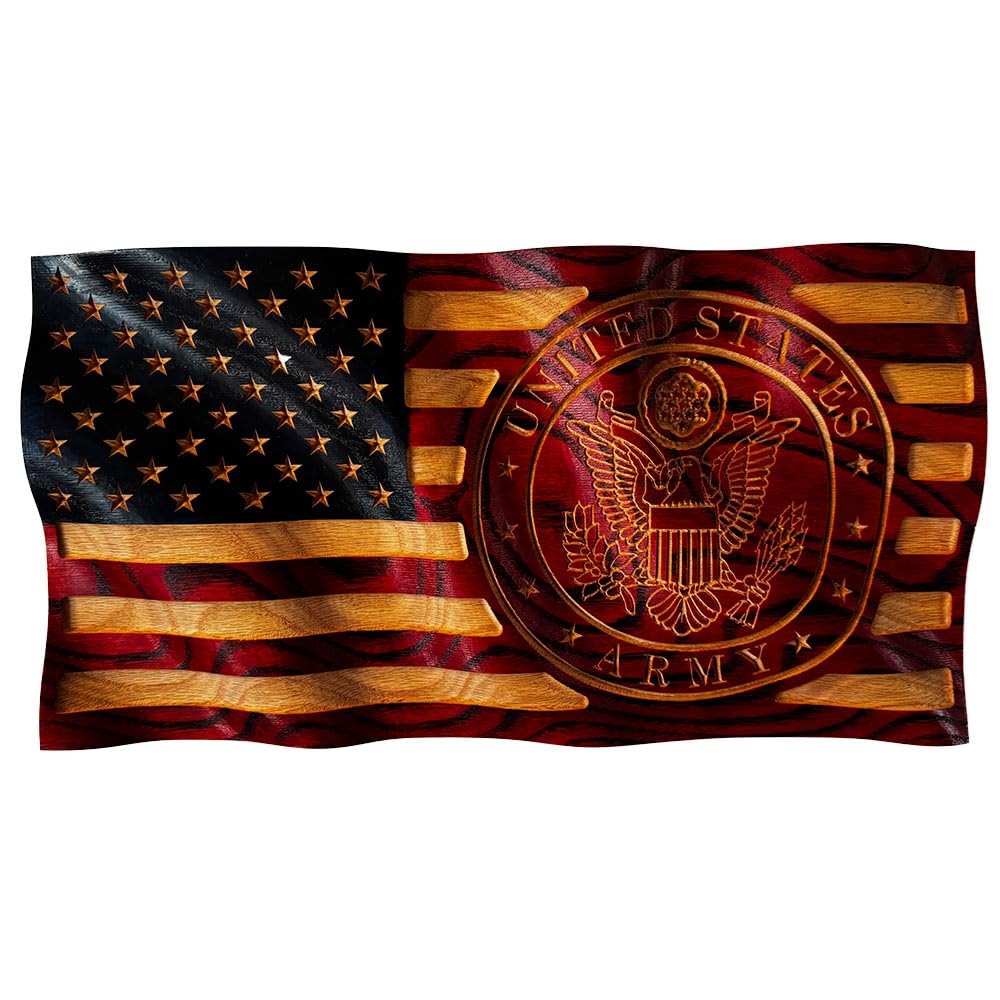 U.S. Army Solid Oak Waving Flag - 18 - Solid Oak - Hand Painted - Veteran Owned - Made in U.S.