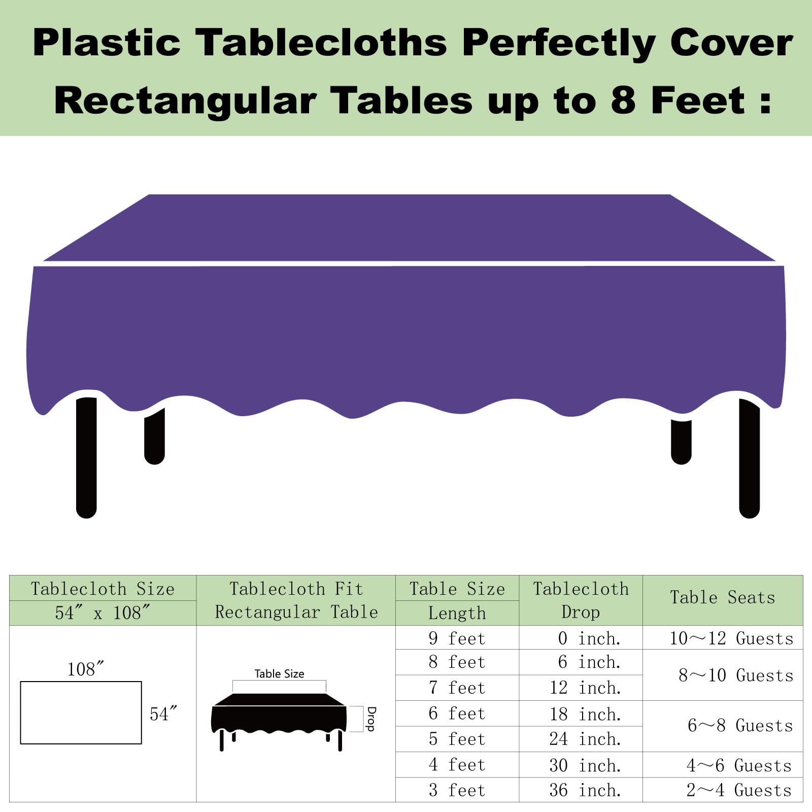 Plastic Purple Tablecloths 3 Pack Violet Disposable Table Covers 54'' X 108'' Table Cloths For Parties Mermaid Gras Parties Birt