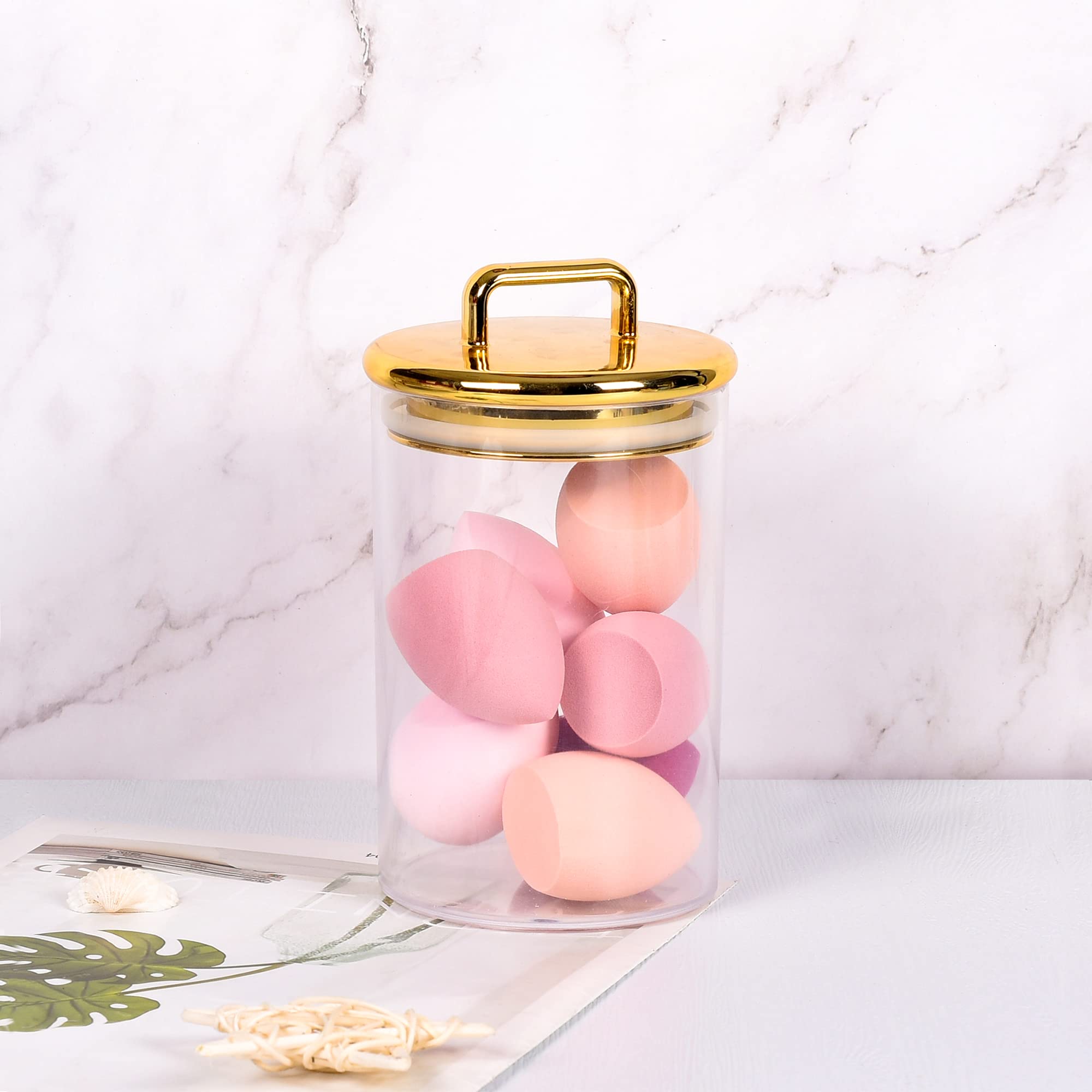 2 Pack 24 Oz Medium Acrylic Storage Apothecary Jar With Gold Airtight Lid | Bathroom Vanity Organizer Containers | Ideal Decorat