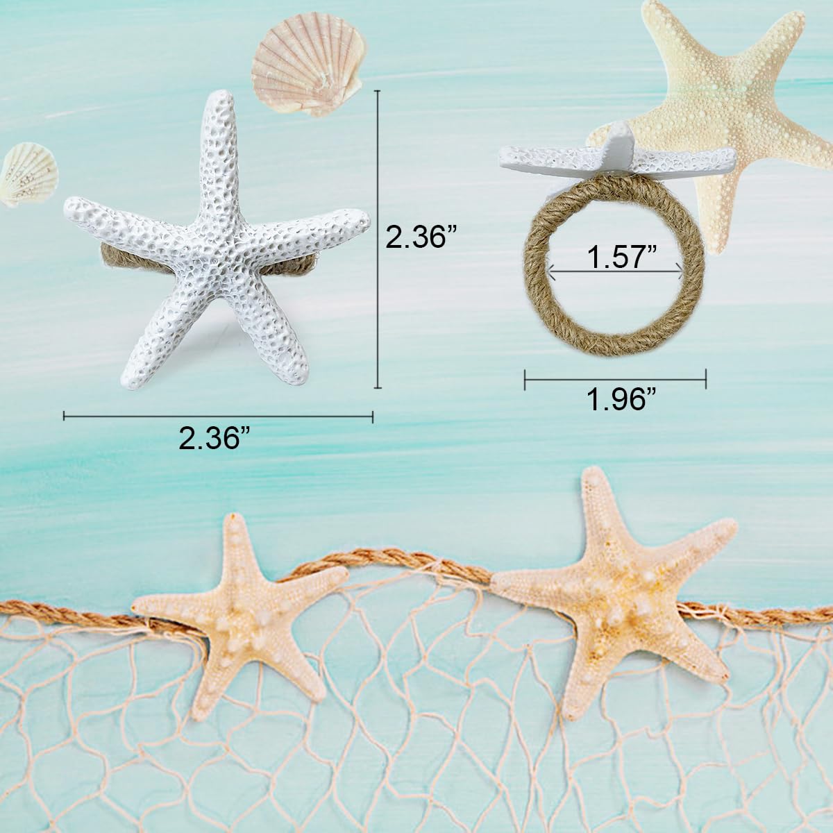 Wingfish Starfish Napkin Rings Set Of 12 White Sea Star Napkin Rings Bulk For Coastal Beach Dinning Table Decoration, Cute Napki