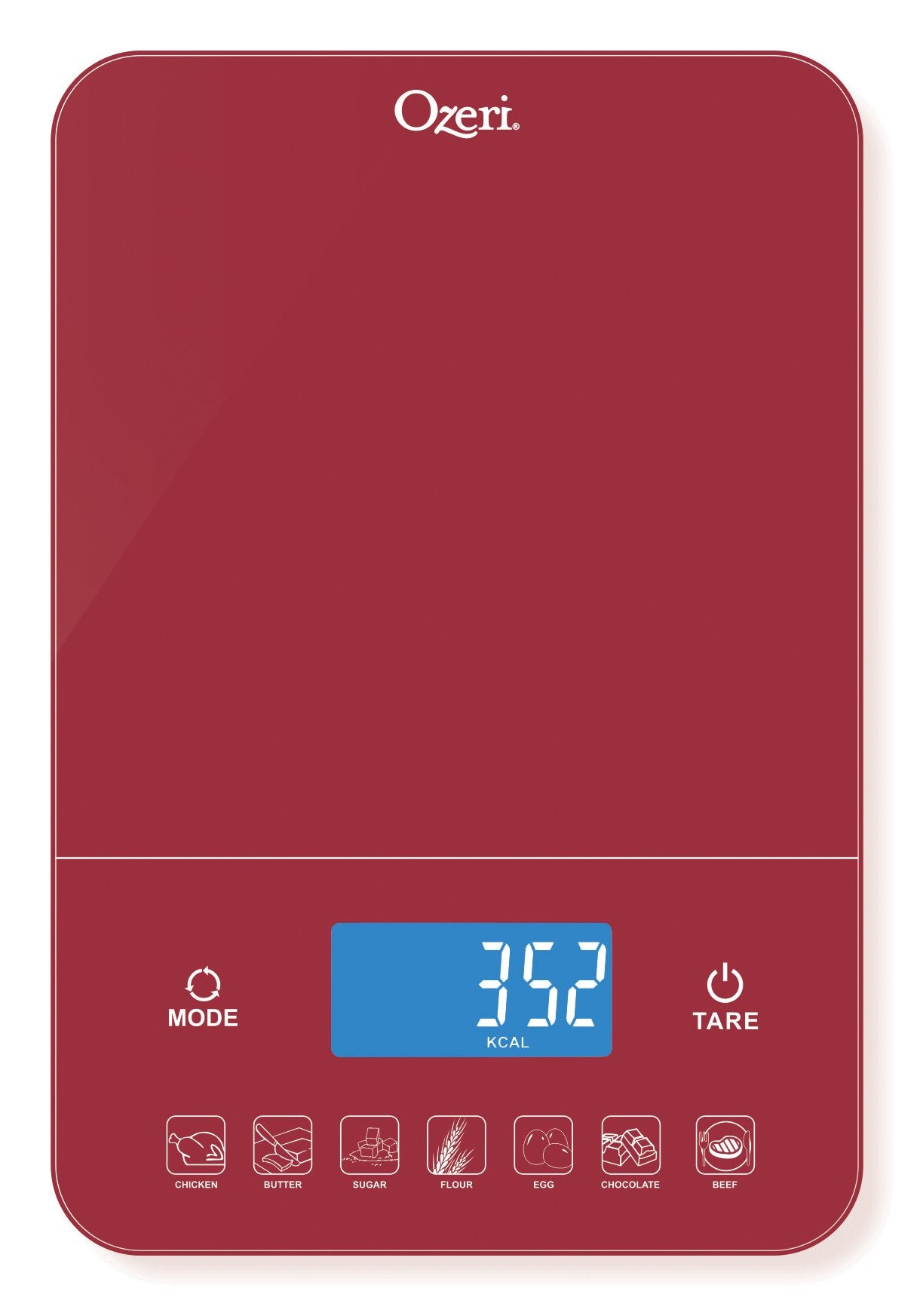 Ozeri Touch Iii 22 Lb (10 Kg) Digital Kitchen Scale With Calorie Counter In Tempered Glass, Red Engine
