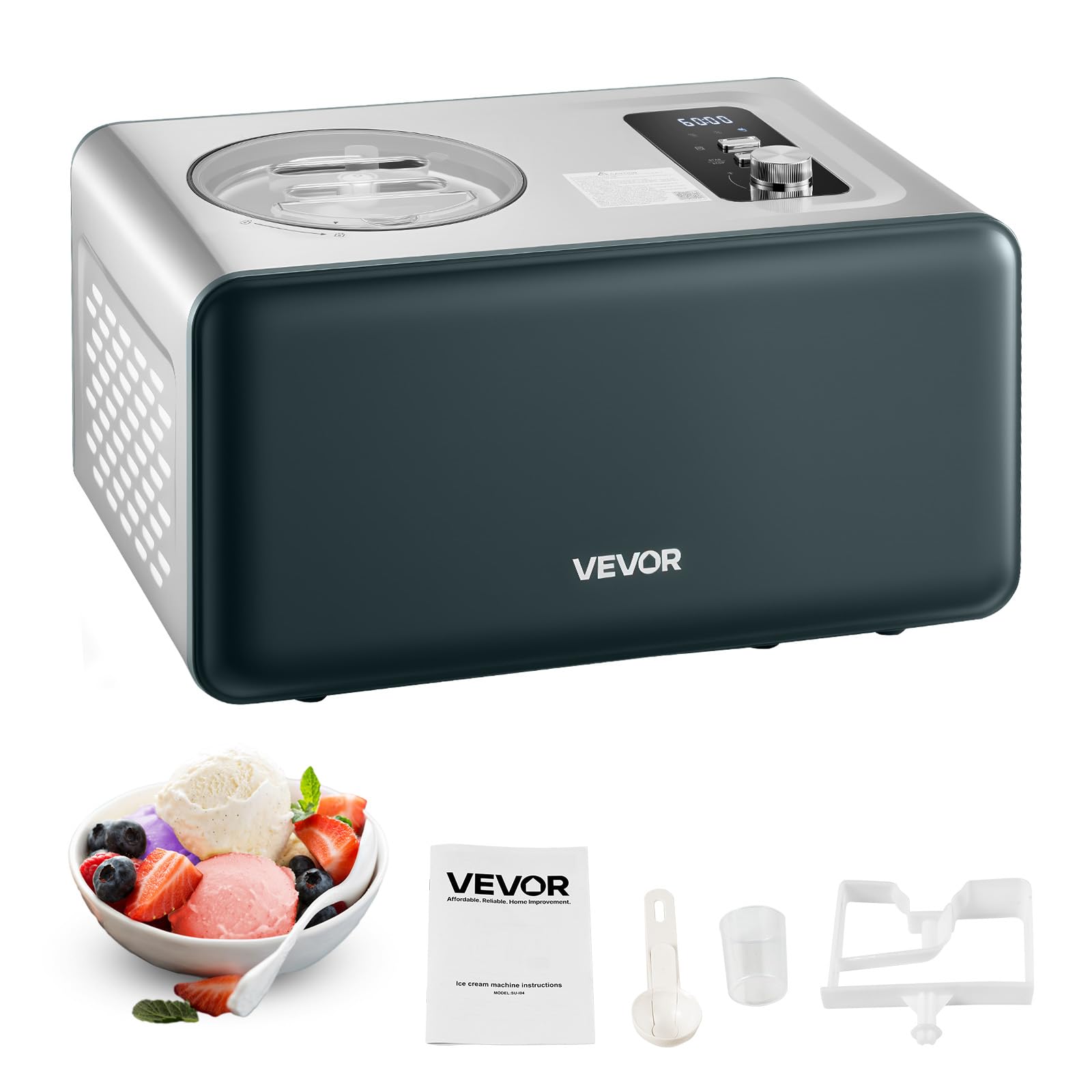 VEVOR Automatic Ice Cream Maker with Built-in Compressor, 1.5 Quart No Pre-freezing Gelato Maker, Electric Sorbet-Maker, 3 Modes