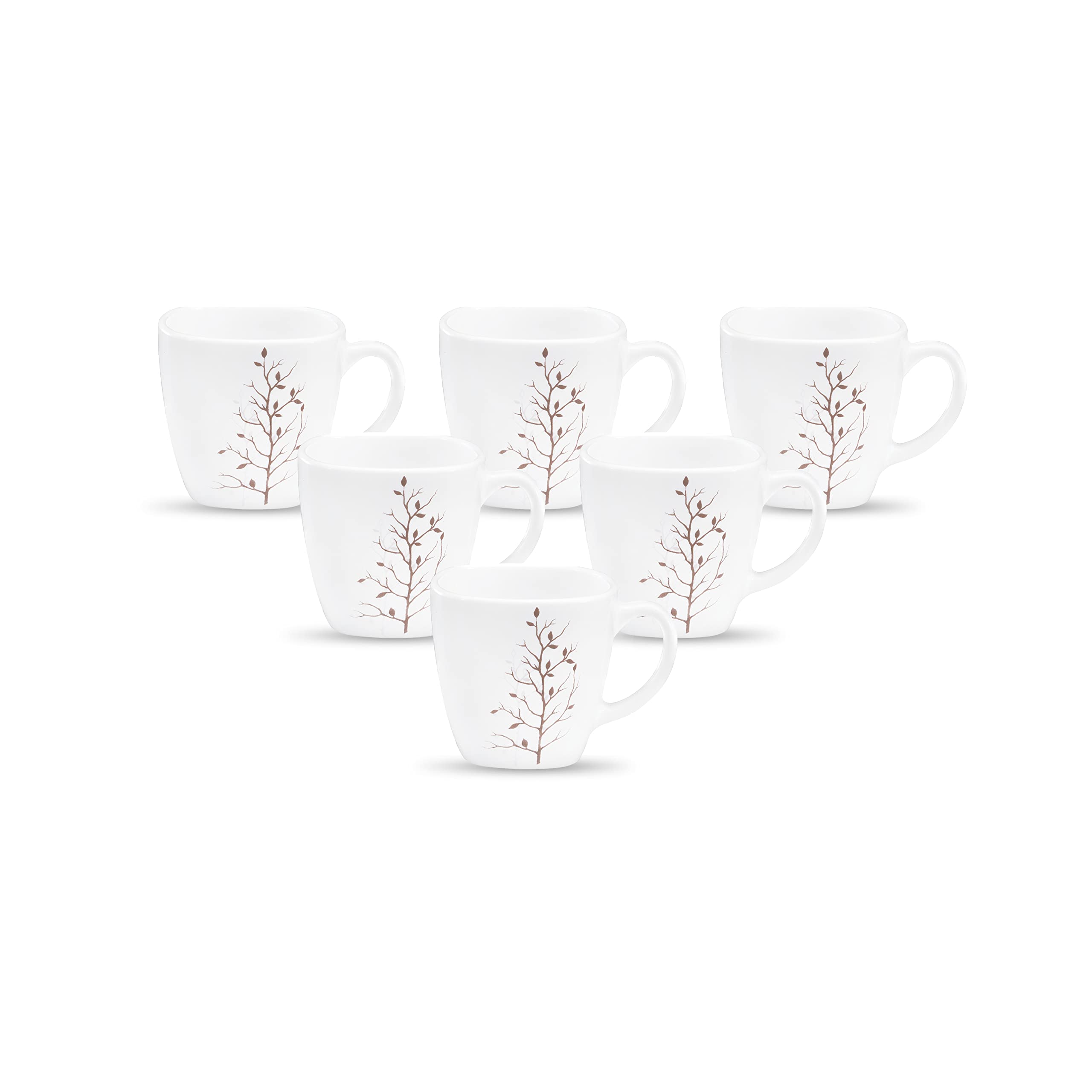 La Opala Diva, Quadra Collection, Opal Glass Coffee Mug Set 6 pcs, Autumnal, White, Standard