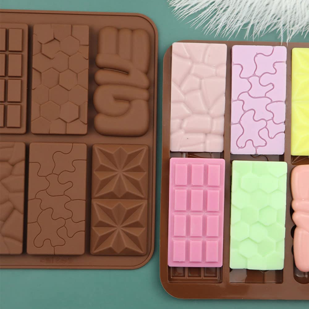 Candy Chocolate Bar Molds Silicone,Non Stick 6 In 1 Silicone Break Apart Chocolate Bar Mold For Wax Melts Homemade Protein Energ