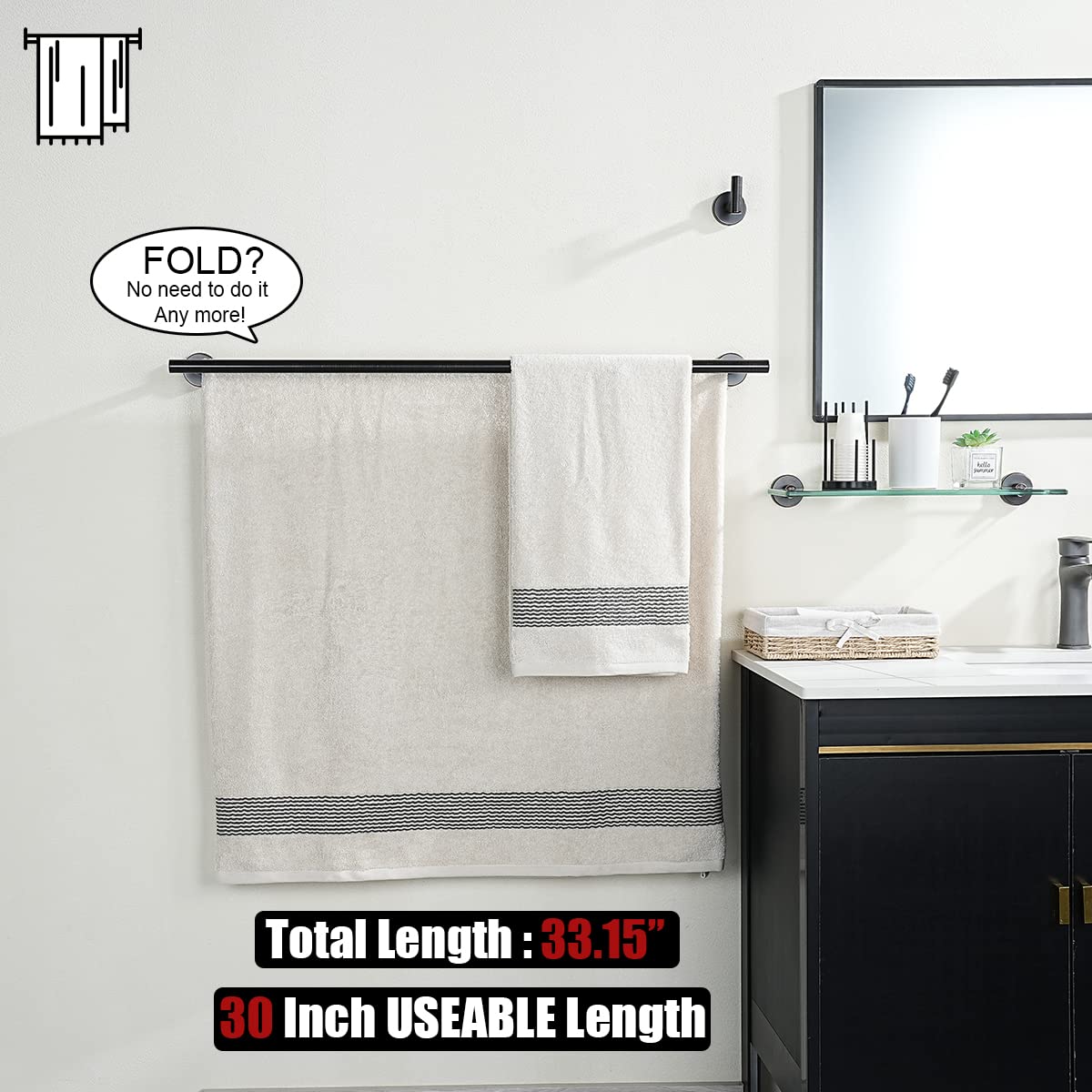 JQK Double Bath Towel Bar  Oil Rubbed Bronze 30 Inch 304 Stainless Steel Thicken 0.8mm Towel Rack for Bathroom  Towel Holder Wall Mount  33 in Total Length  TB100L30-ORB
