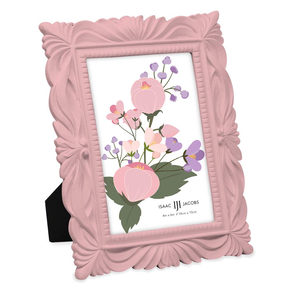 Isaac Jacobs 4x6 Pink Wave Textured Hand-Crafted Resin Picture Frame with Easel & Hook for Tabletop & Wall Display, Decorative S