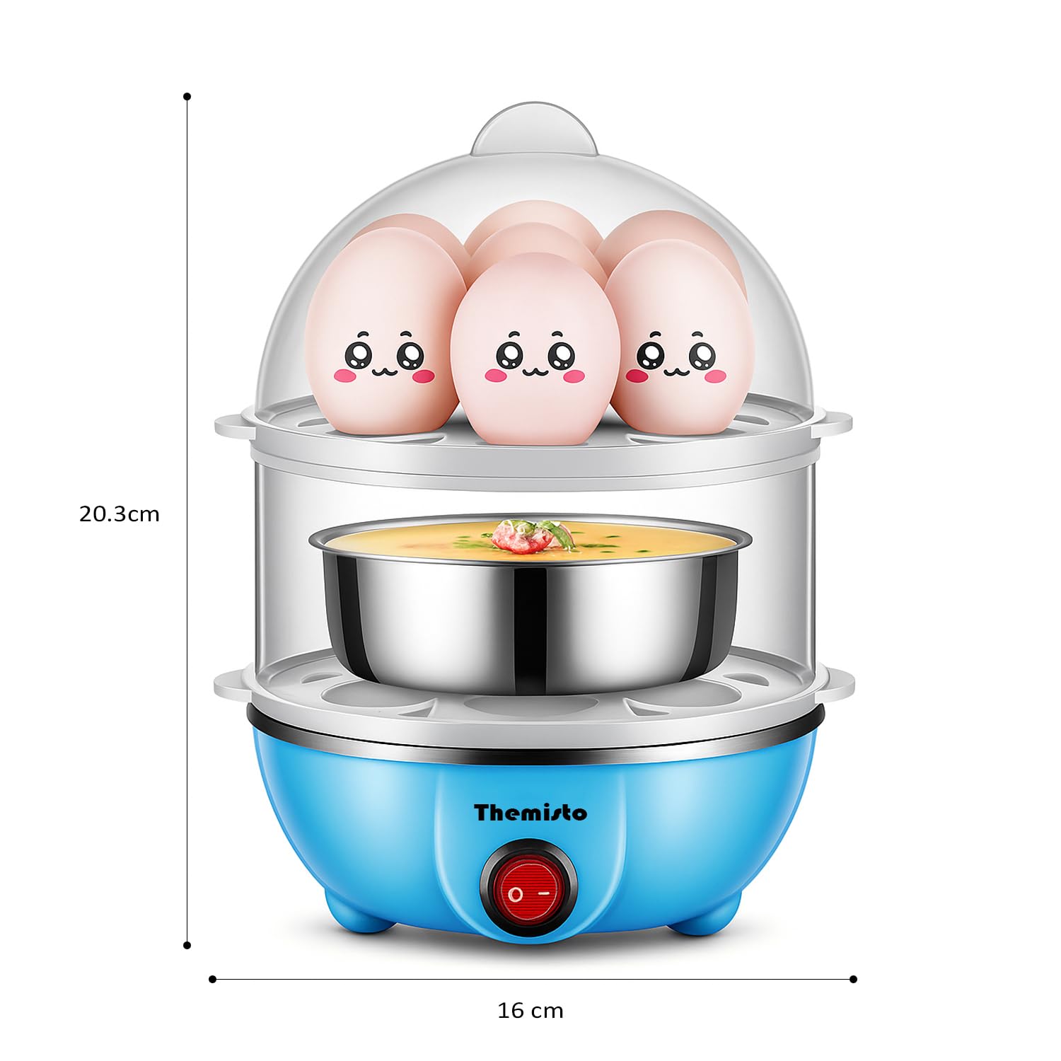 THEMISTO 350 Watts Egg Boiler/Poacher/Cooker for Steaming, Cooking & Boiling (TH-611(14 eggs)) - Blue, Plastic, 14 Ounces (414 m