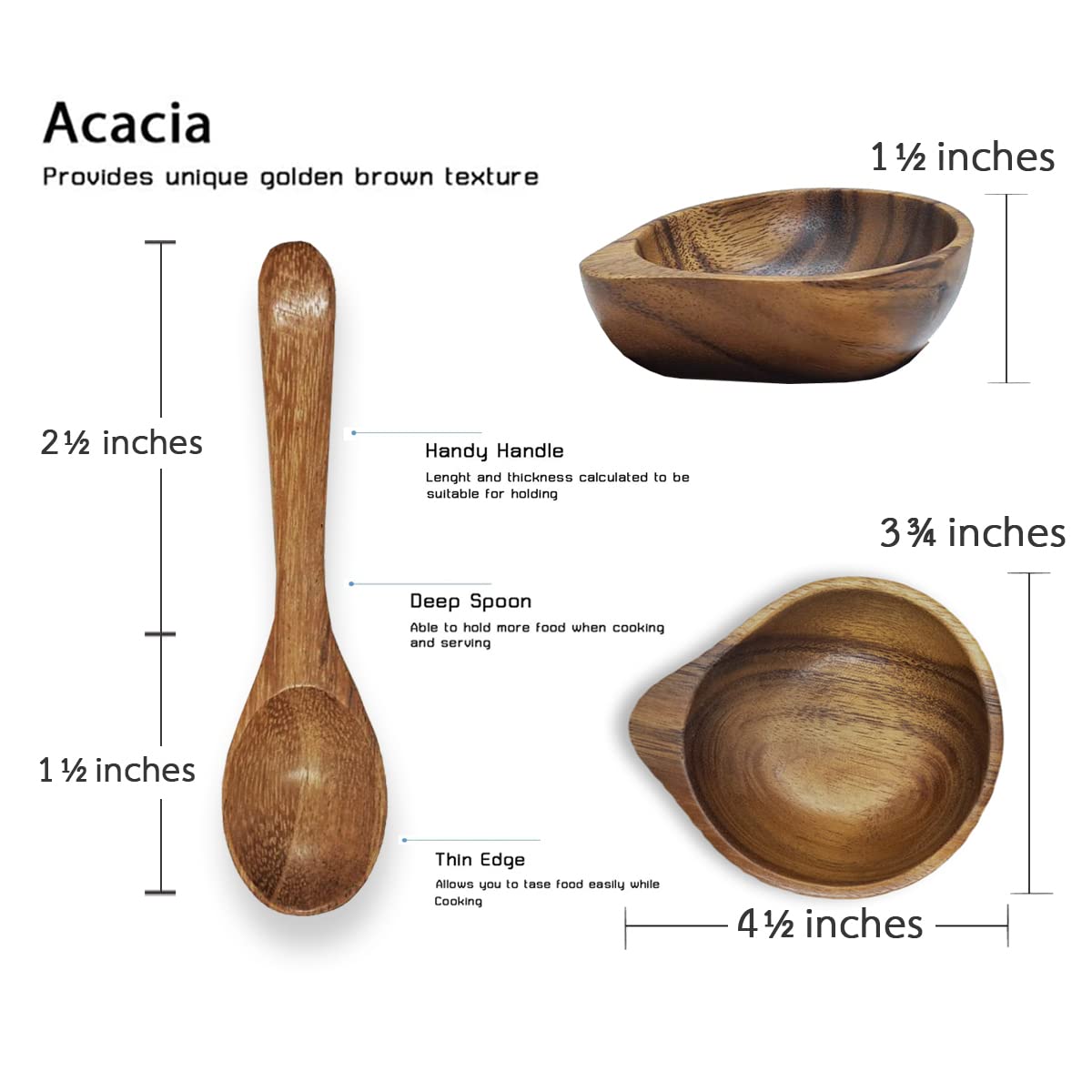 Bestysuperstore 3 '' Mini Acacia Wood Bowl With Tip-Supported Holding In Small Size For Condiments, Dip Sauce, Nuts, Candy, Frui