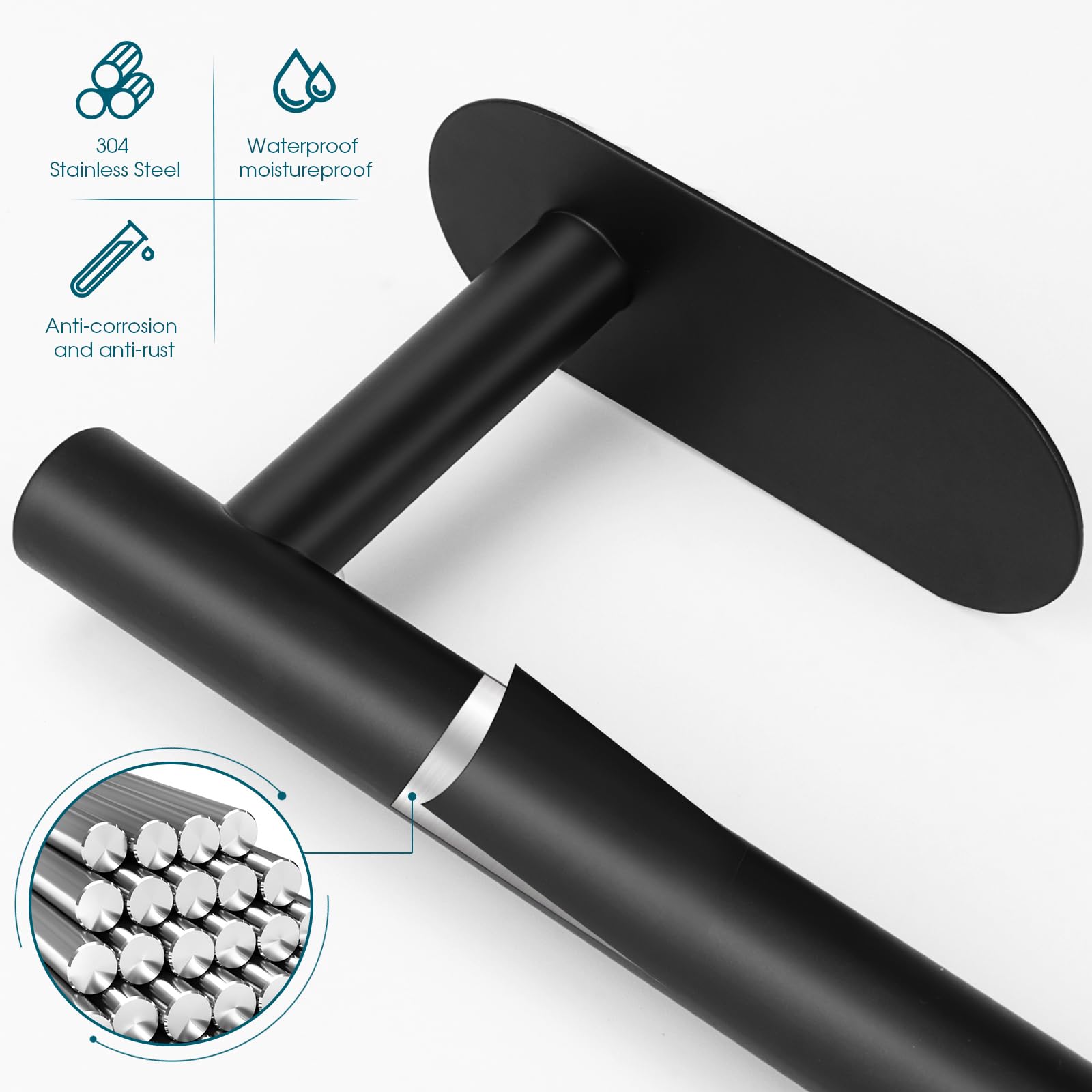 Dgwhyc Self Adhesive Toilet Paper Holder, Matte Black Toilet Paper Holder Rustproof 304 Stainless Steel For Bathroom, Kitchen An