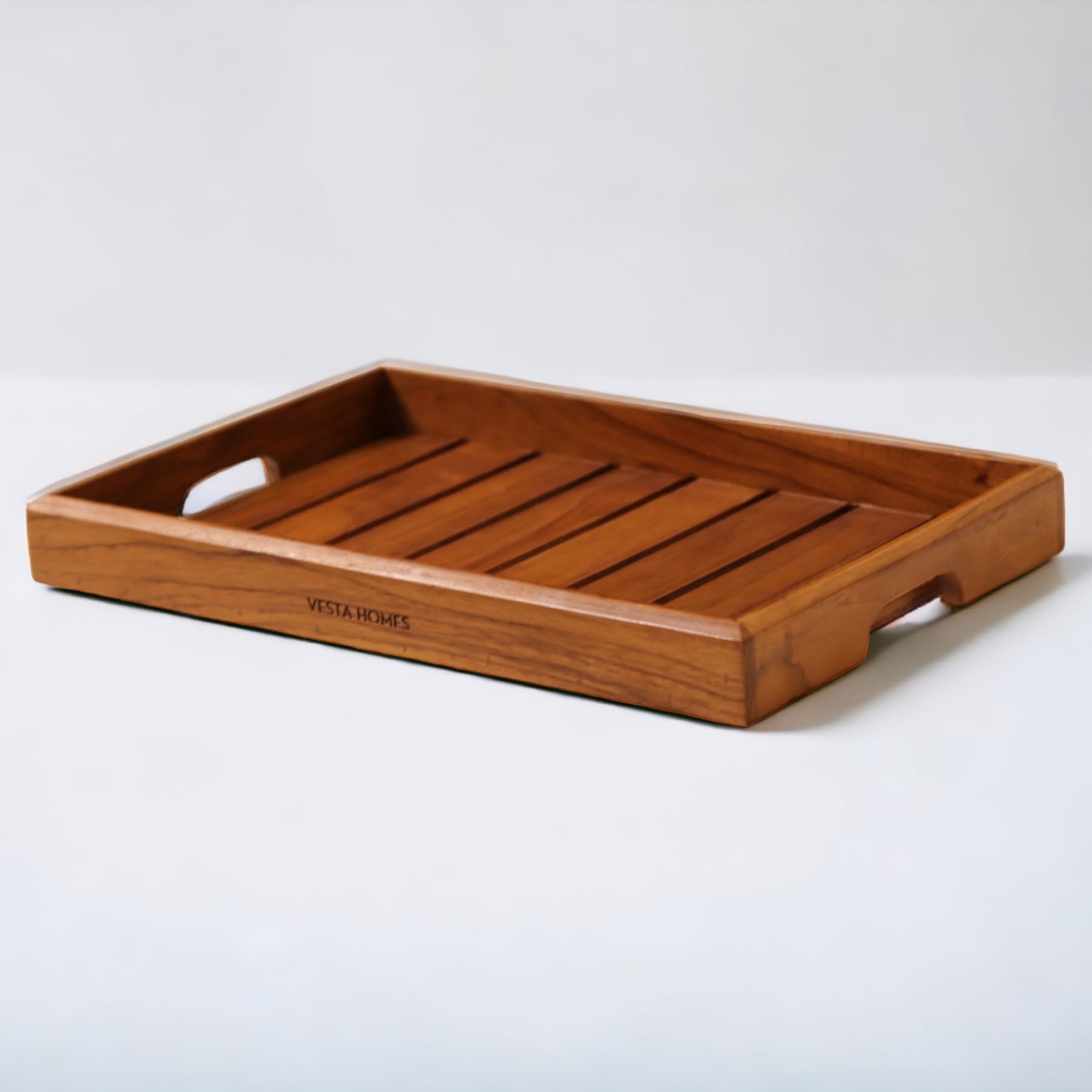 Vesta Homes Large Teak Wood Serving Tray For Home, Kitchen, Breakfast, Restaurant, Office Organizer, Dining Table | Premium Wood