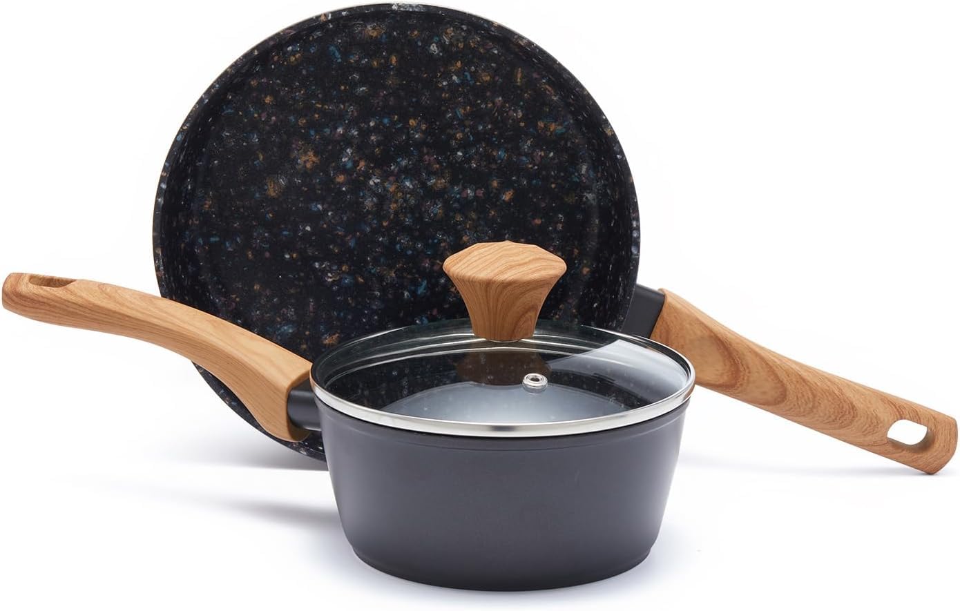 Jovire 2Piece Nonstick Set | 9.25 Pan + 1.4QT Pot | PFASFree, Black