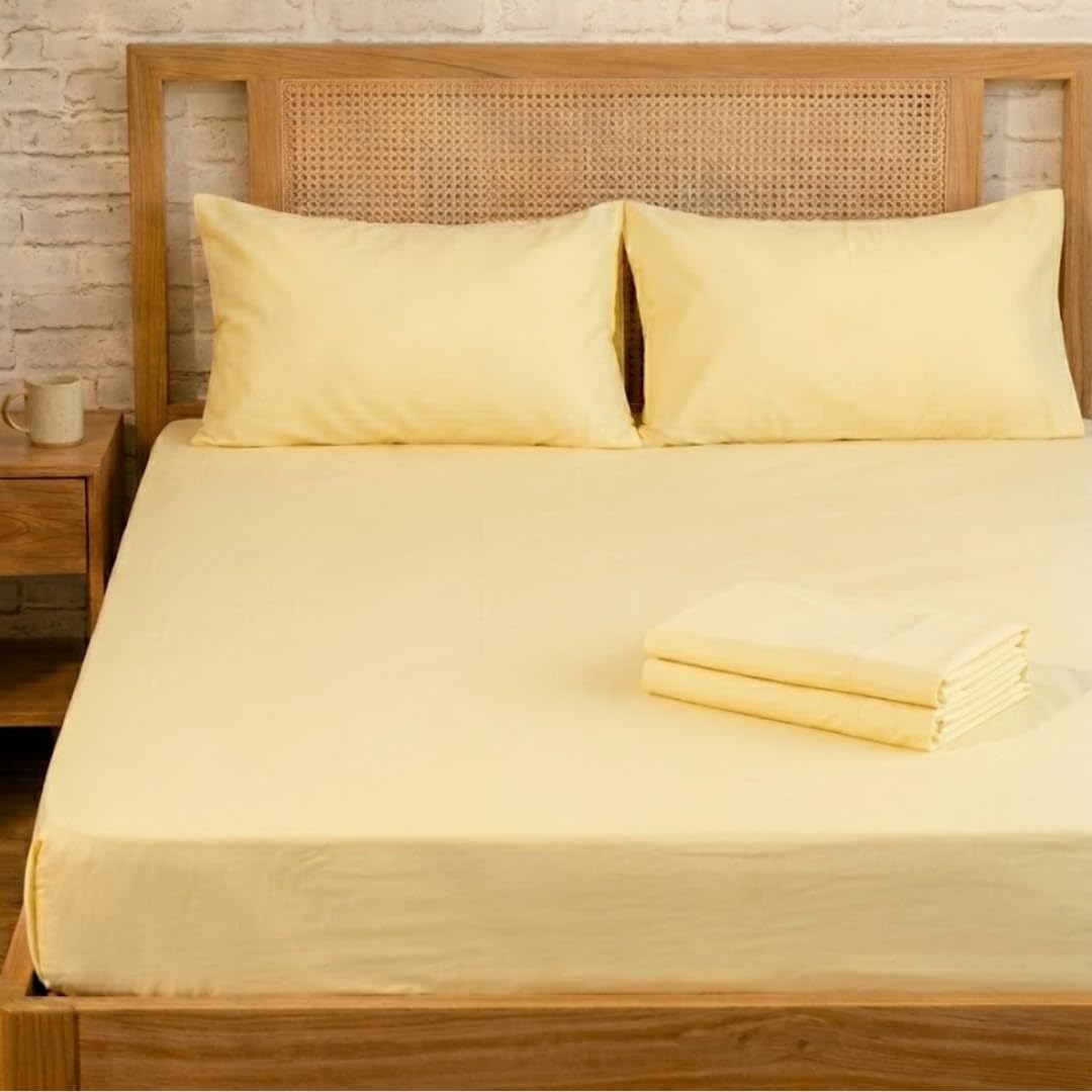 Kinavu Living 100% Cotton Percale Butter Yellow Bedsheet Set | Flat King