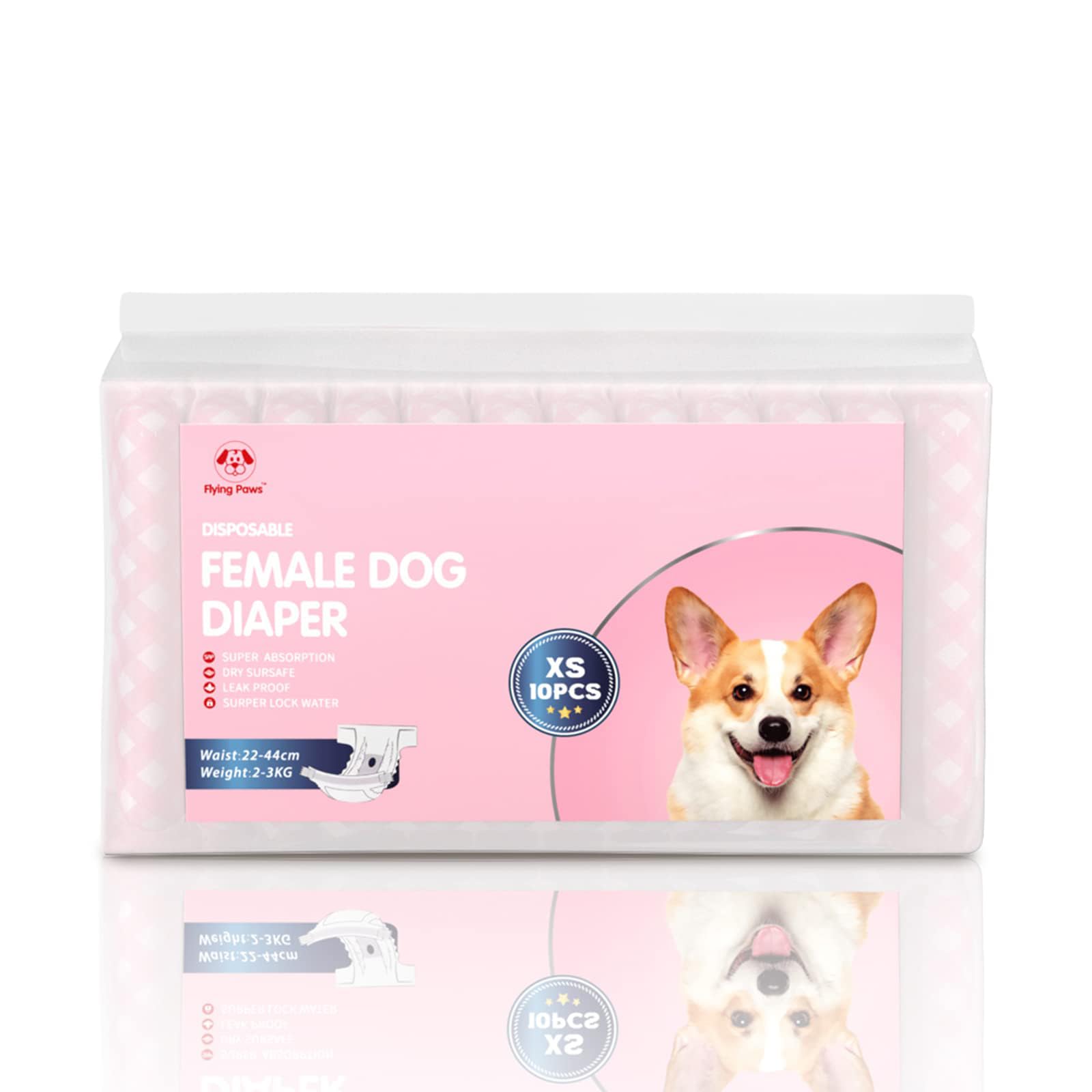 Flying Paws Disposable Female Dog Diapers, Puppy Diapers With Adjustable Elastic Waistline For Female Dog Or Cat In Heat, Incont