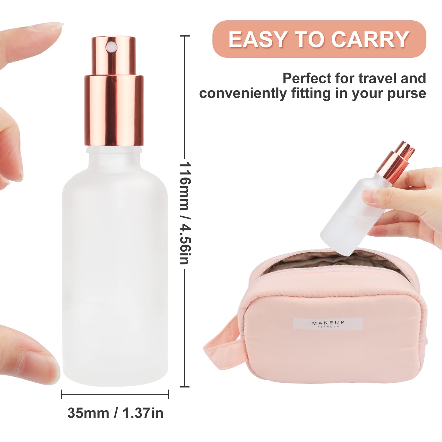 12 Pack,2 Oz Frosted Fine Mist Atomizer,Empty Glass Spray Bottles With Rose-Golden Pump Cap,Protable Travel Liquid Holder Contai