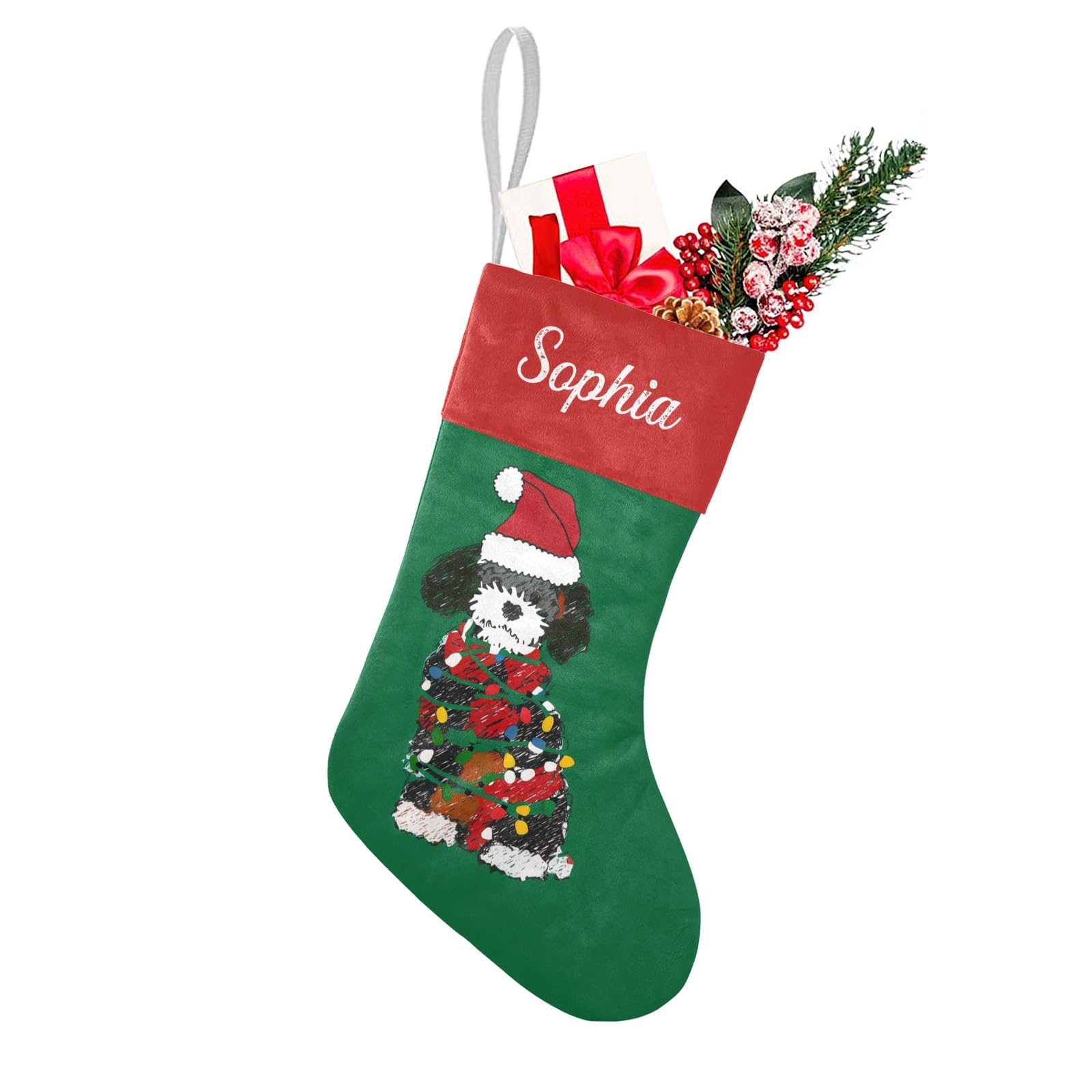 Personalized Custom Name Christmas Stockings Christmas Bernedoodle Holiday Birthday Decor for Kid Pets 17.52 x 7.87 Inch