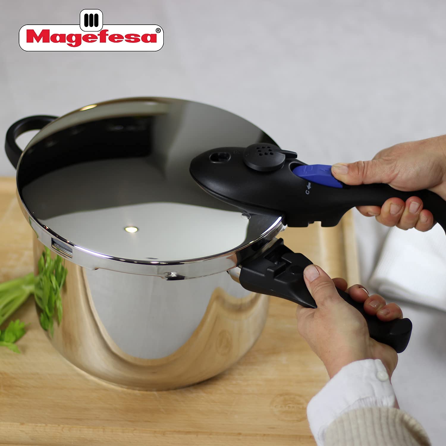 Magefesa Favorit Super-Fast and Easy To Use pressure cooker, 8 Quart, 18/10 stainless steel, suitable for all types of cooktops,