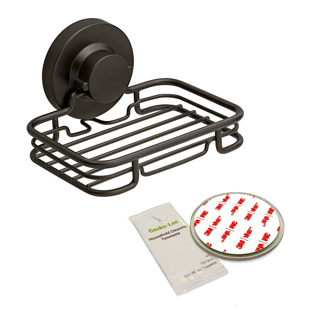 Gecko-Loc Soap Dish Suction Mounting Bath Soap Bar Holder For Bathroom, Metal Bath Shower Bathtub Wall Tile Or Kitchen Sink Soap