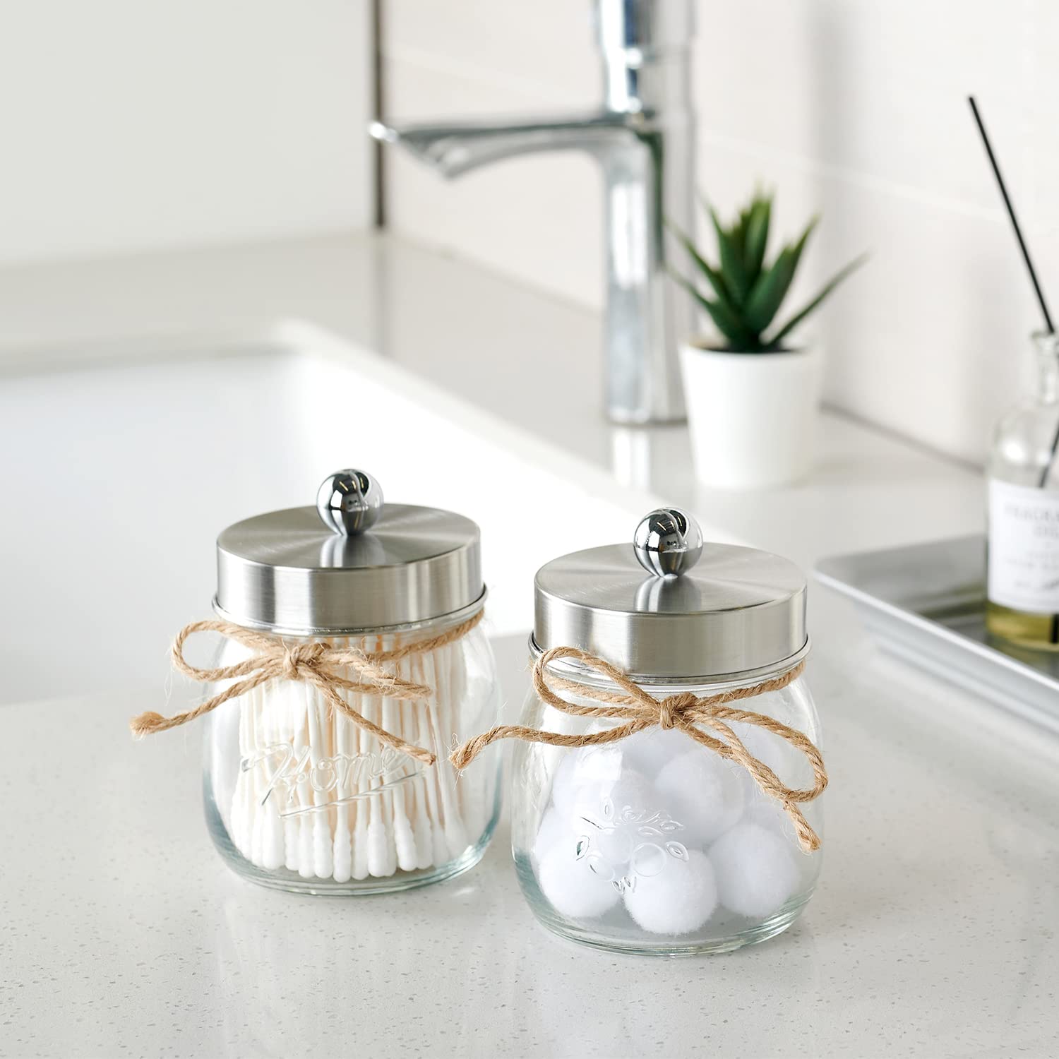 Sheechung Bathroom Organizers And Storage, Qtip Holder Bathroom Set, Mason Jars 8 Oz, Cute Bathroom Decor For Qtips, Cotton Swab