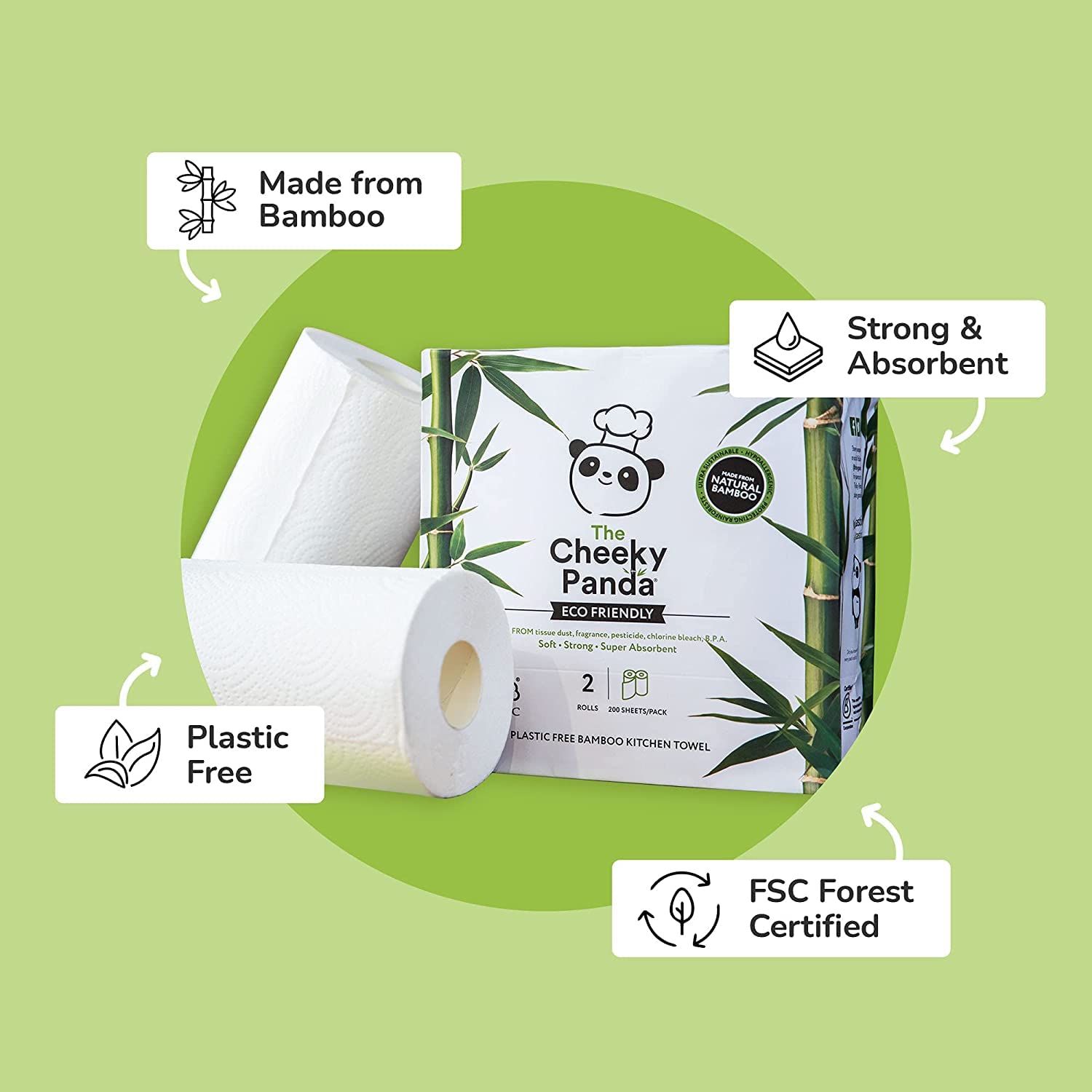 The Cheeky Panda Bamboo Paper Towels - 10 Rolls, 1000 Sheets, 2-Ply, White, Eco-Friendly