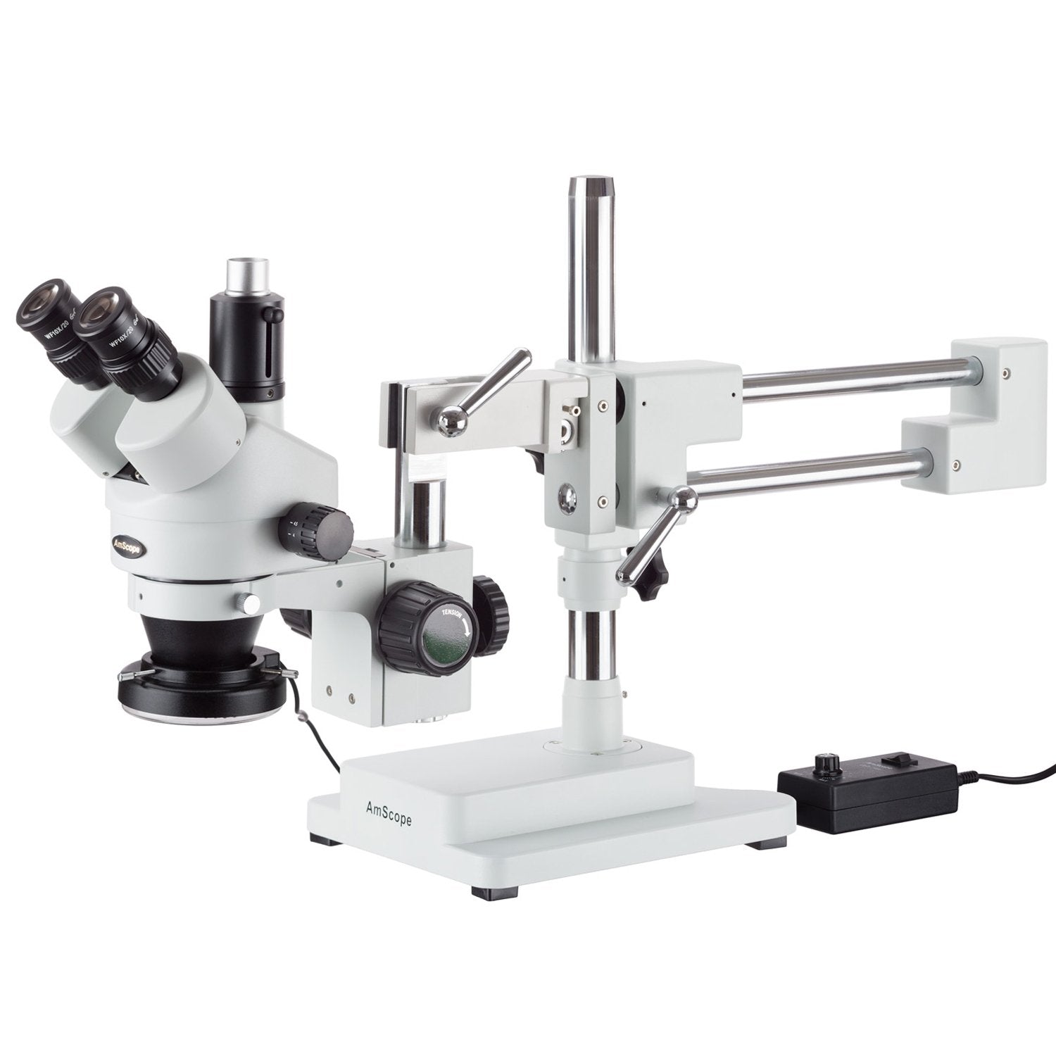 Amscope - 7X-45X Simul-Focal Stereo Zoom Microscope On Dual Arm Boom Stand  144-Led Ring Light - Sm-4Tp-144