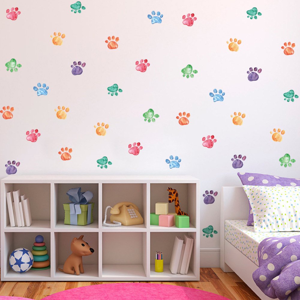 42 Pcs Colorful Hand Painted Dog Paw Stickers Prints for Wall  Floor Decals  Classroom Home Party Decoration  Home Kid's Room Creative Wallpaper Mural Art Decorations