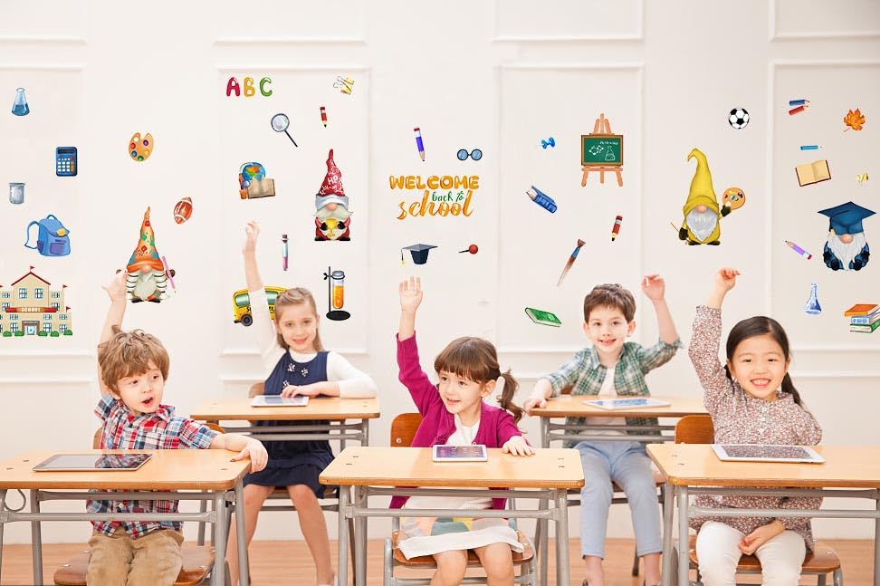 Alibbon Welcome Back To School Wall Stickers For Classroom, Gnome Stickers For Kids, First Day Of School Stickers For Children,