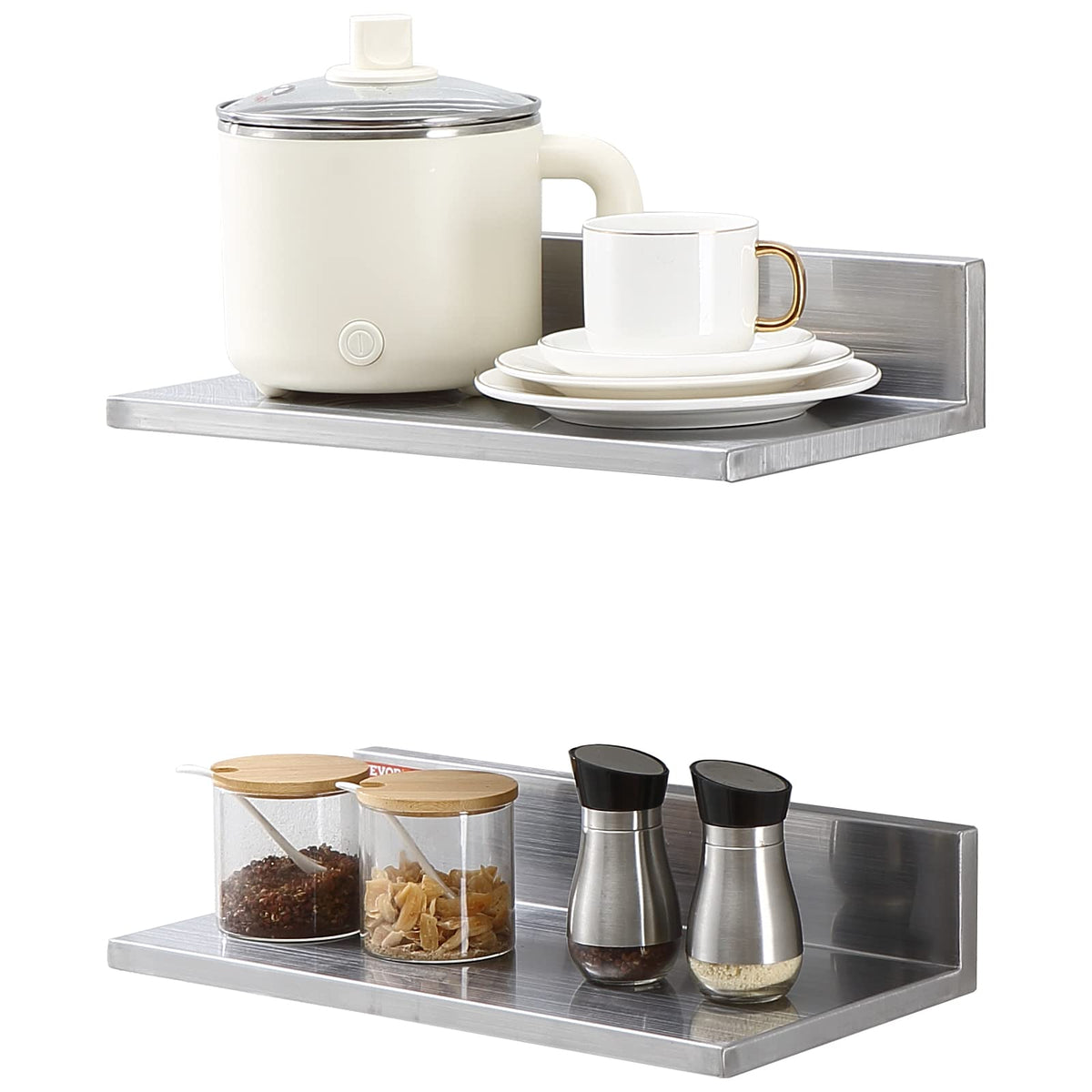 Vevor Stainless Steel Shelf, Wall Mounted Floating Shelving With Brackets, Commercial Shelves, Heavy Duty Storage Rack For Resta