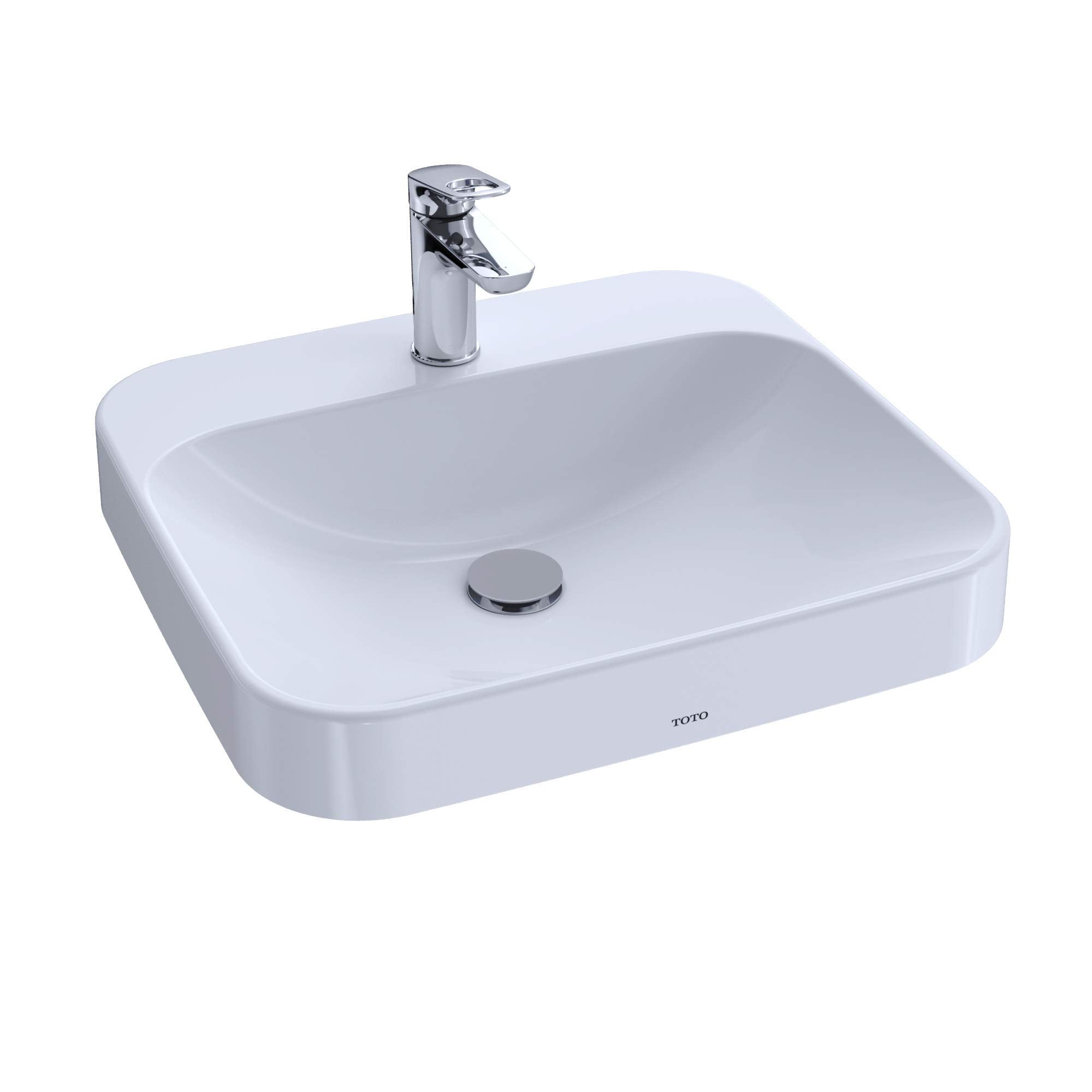 Toto Arvina Rectangular 20'' Vessel Bathroom Sink With Cefiontect For Single Hole Faucets, Cotton White (Lt415G#01)