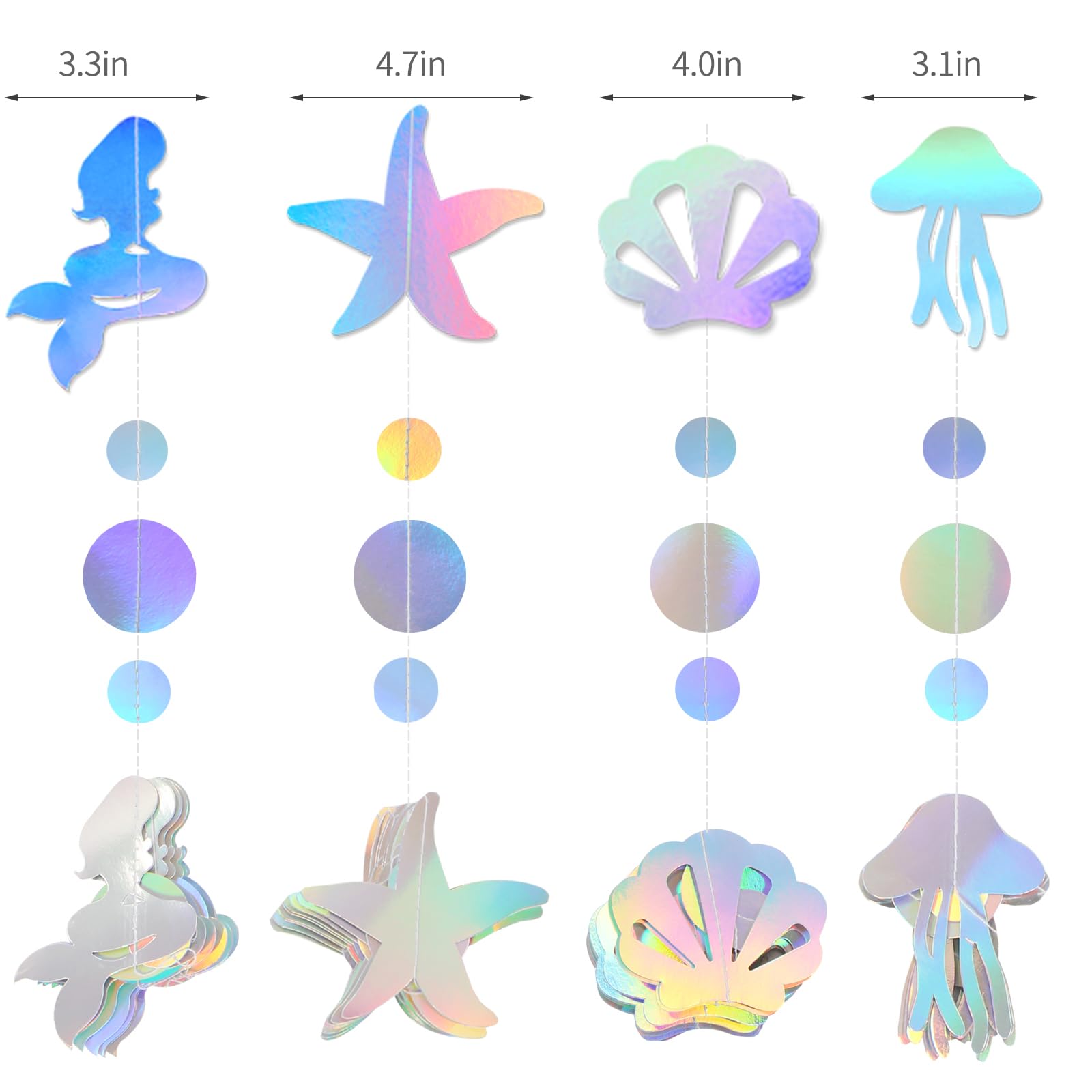 Iridescent Mermaid Birthday Party-Decorations Garland - 40FT Euphoria Under The Sea Jelly Fish Favors,Seashell Starfish Hanging