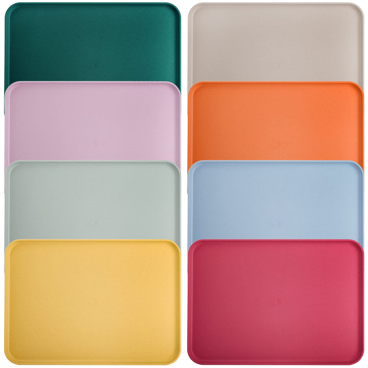 Lyellfe 8 Pack Fast Food Serving Tray, 15 By 10-Inch Wheat Straw Cafeteria Tray, Colorful Restaurant Serving Trays, Rectangular
