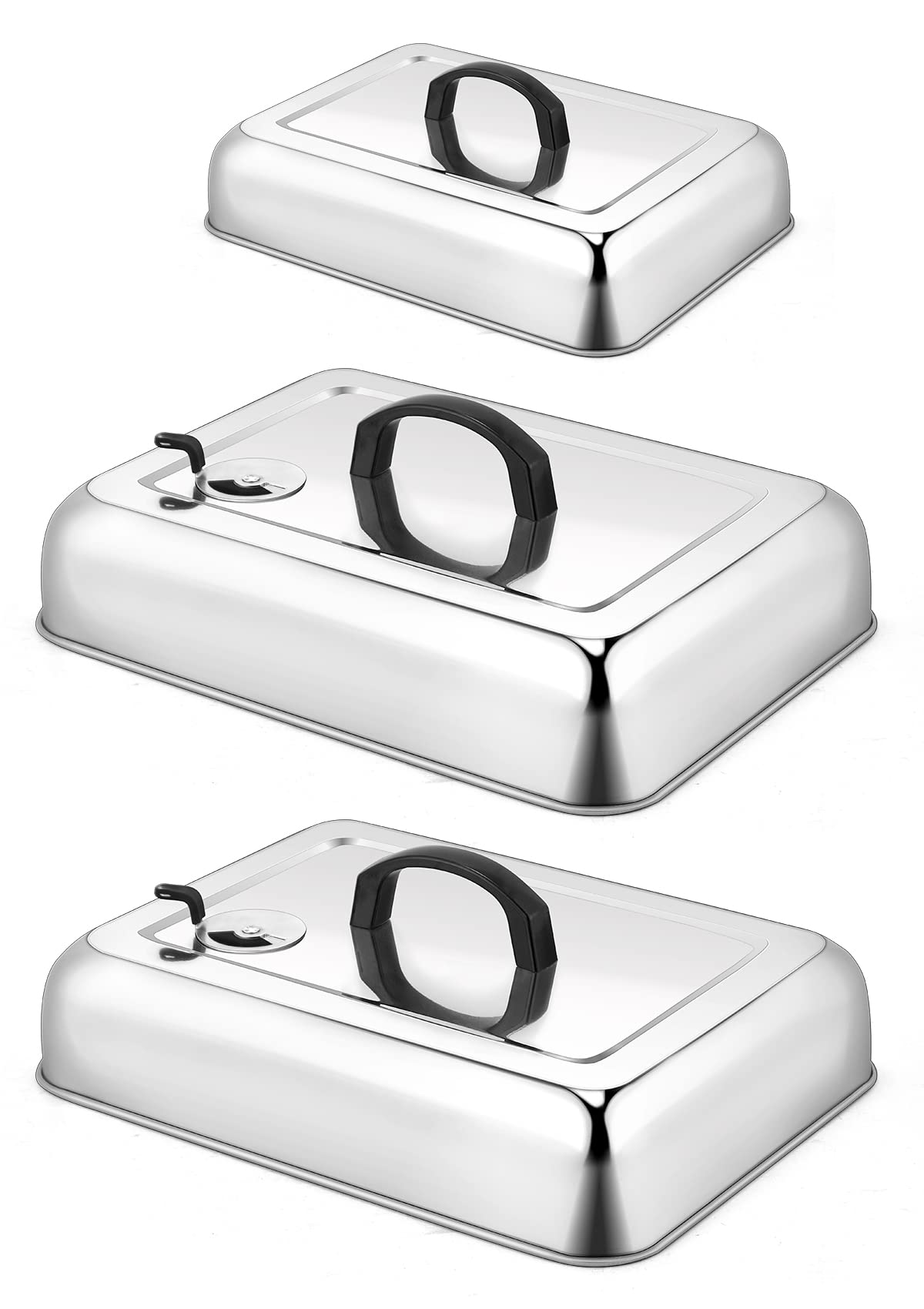 3Pcs Basting Cover For Griddle, Leonyo Large 13'' & 9'' Rectangular Cheese Melting Dome With Adjustable Vent, Stainless Steel Bu