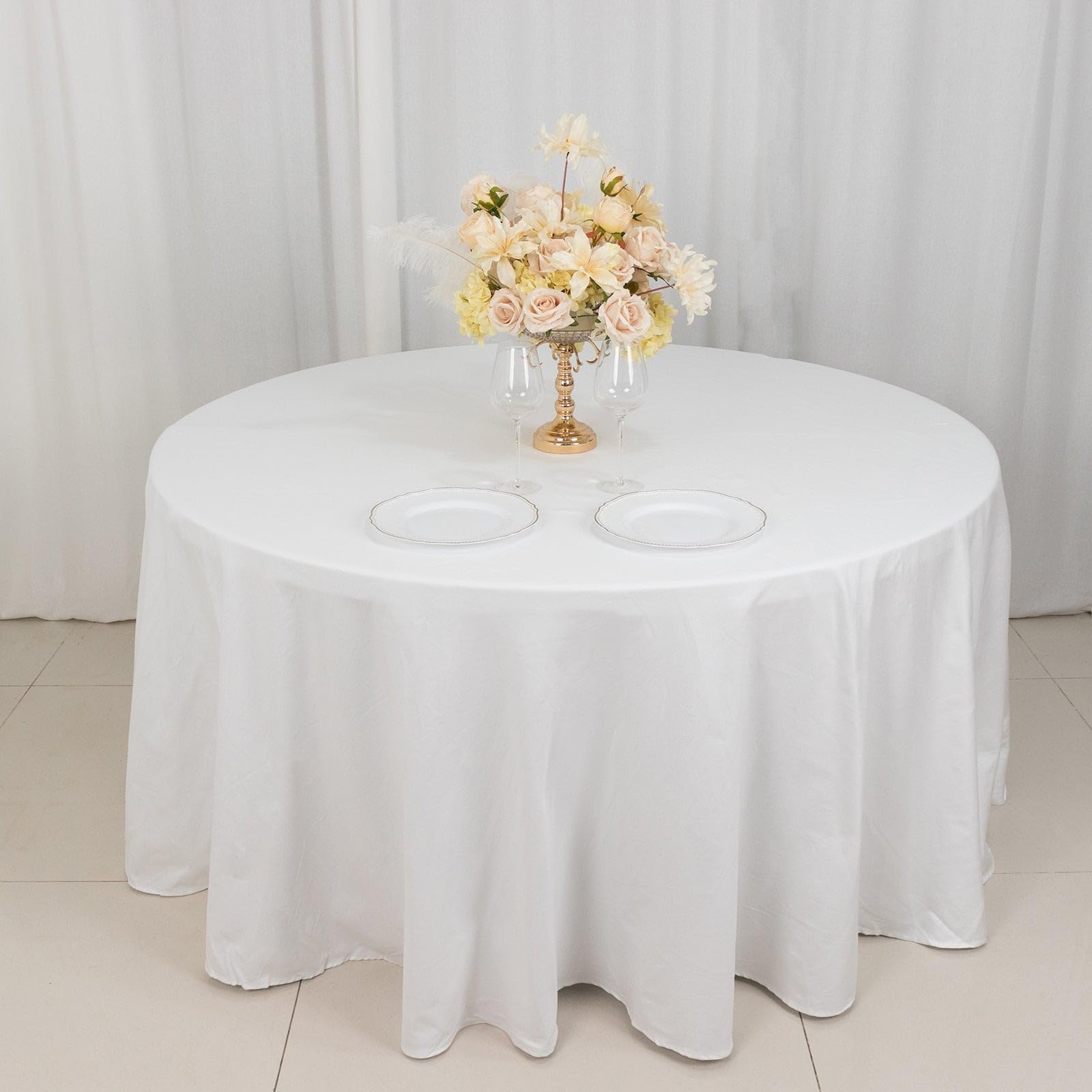 Balsacircle 120-Inch White Premium Round Cotton Tablecloth Table Linens Wedding Party Events Decorations Kitchen Dining