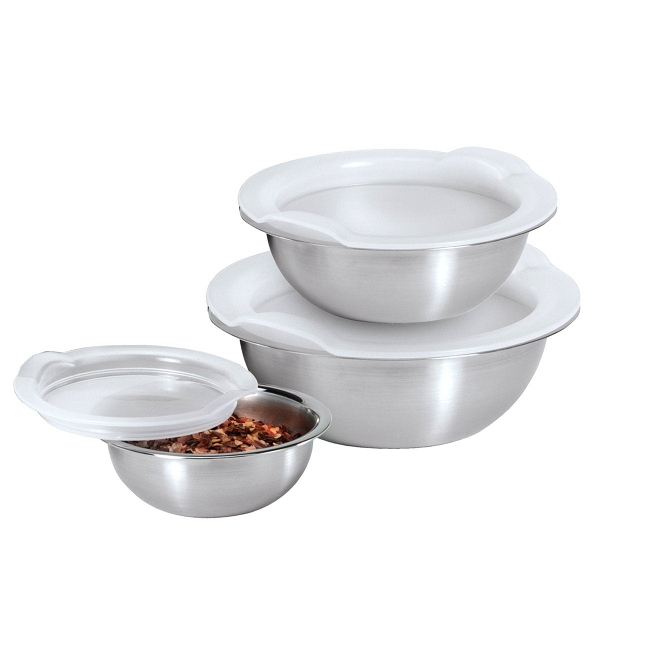 Oggi Set Of 3 Stainless Steel Pinch Bowls - Mini 2Oz/4Oz/8Oz Sizes, With Lids - Ideal For Food Prep, Salt And Pepper Bowls, Dip