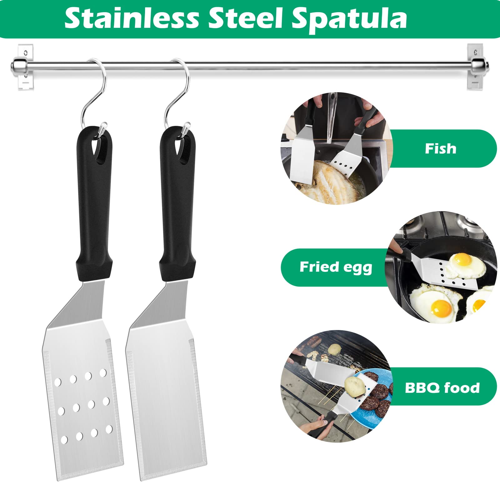 Metal Spatula Set Of 2, Hasteel 11.8 X 2.8In Stainless Steel Perforated Spatula & Solid Turner Flipper, Flat Top Griddle Teppany