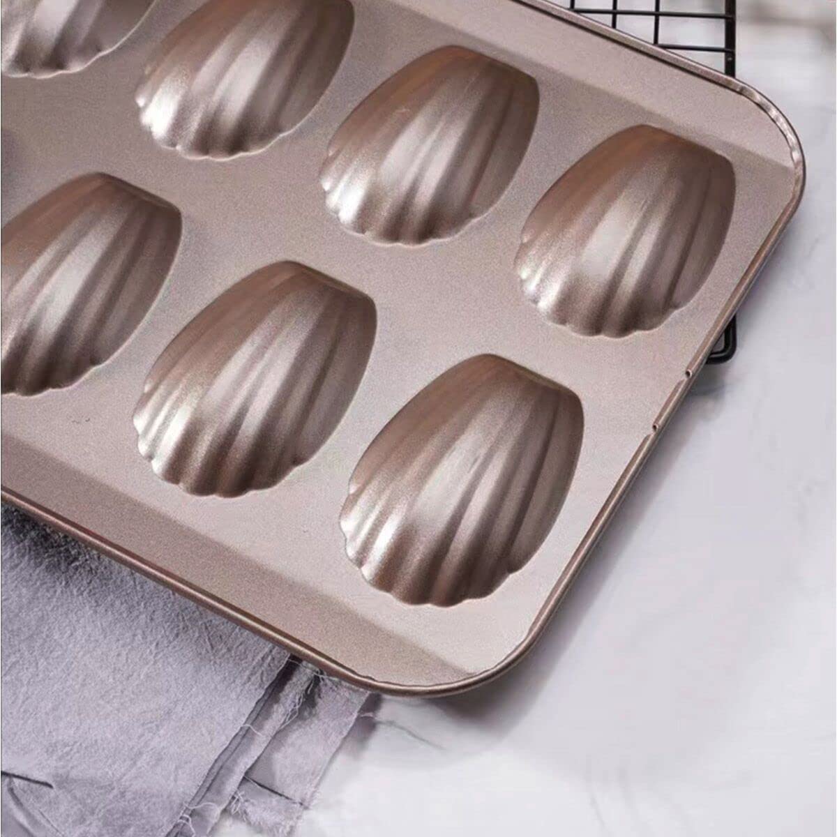 Gurlideo Madeleine Tray Non-Stick Carbon Steel Baking Tin Cake Pan 12 Hole Cake Mould-Golden