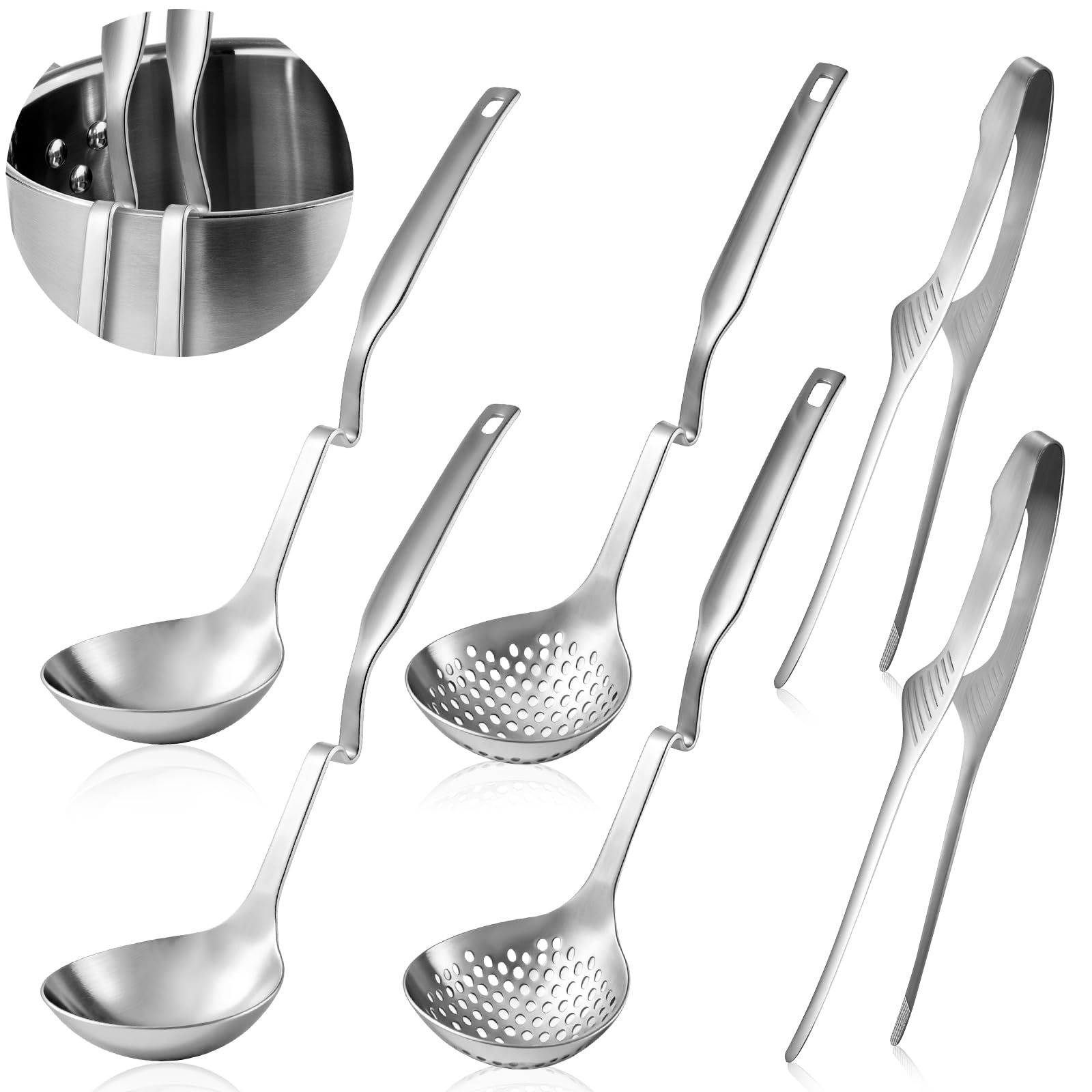 6 PCS Soup Ladle pot Colander & BBQ Tongs Hotpot Kit  Shabu Shabu Utensils Set for Camping, Barbecue & Kitchen Cooking Ladle Se
