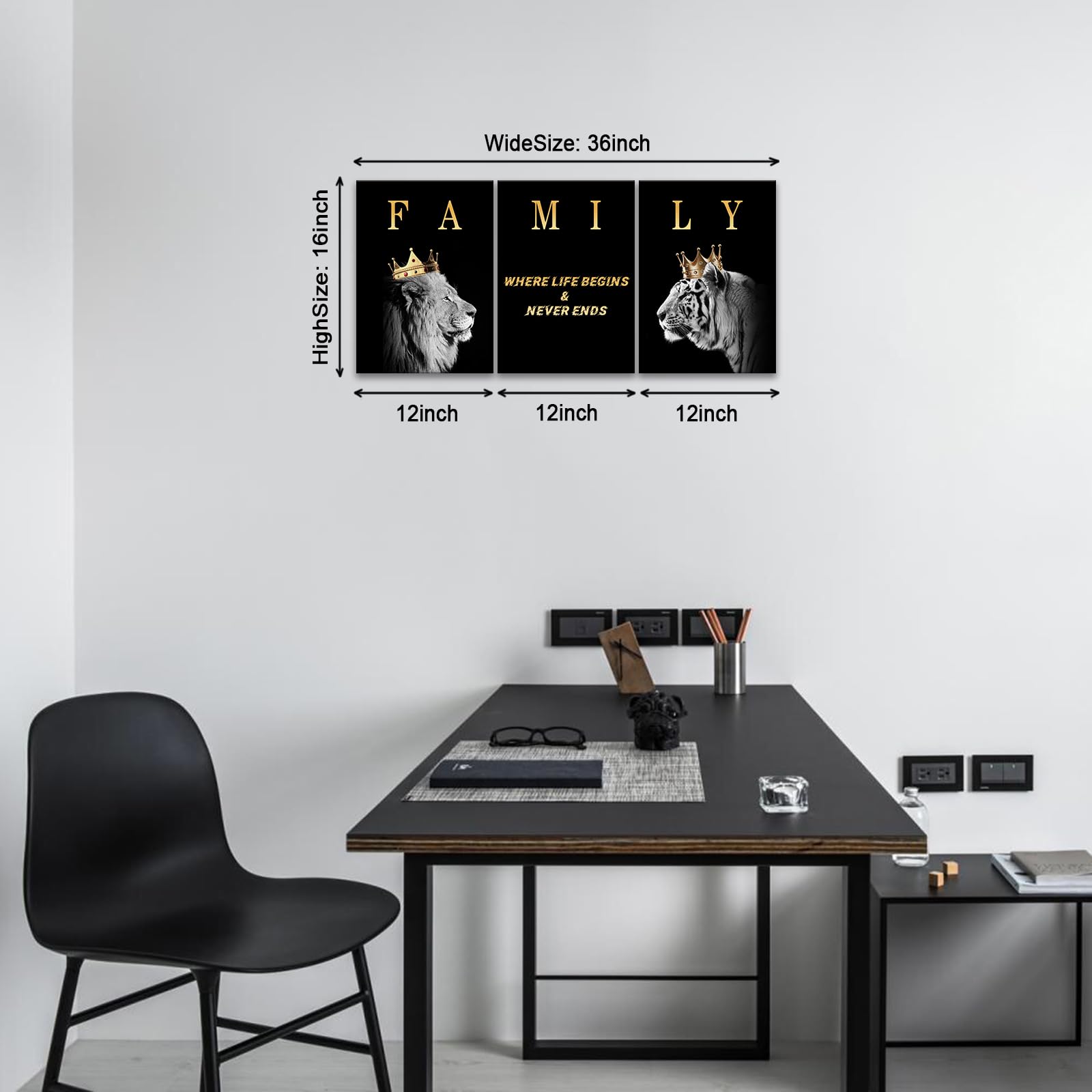 KAWAHONE Family Quotes Canvas Wall Art - Inspirational Black & White Prints, 12x16in, 3pcs Set for Living Room & Bedroom Decor