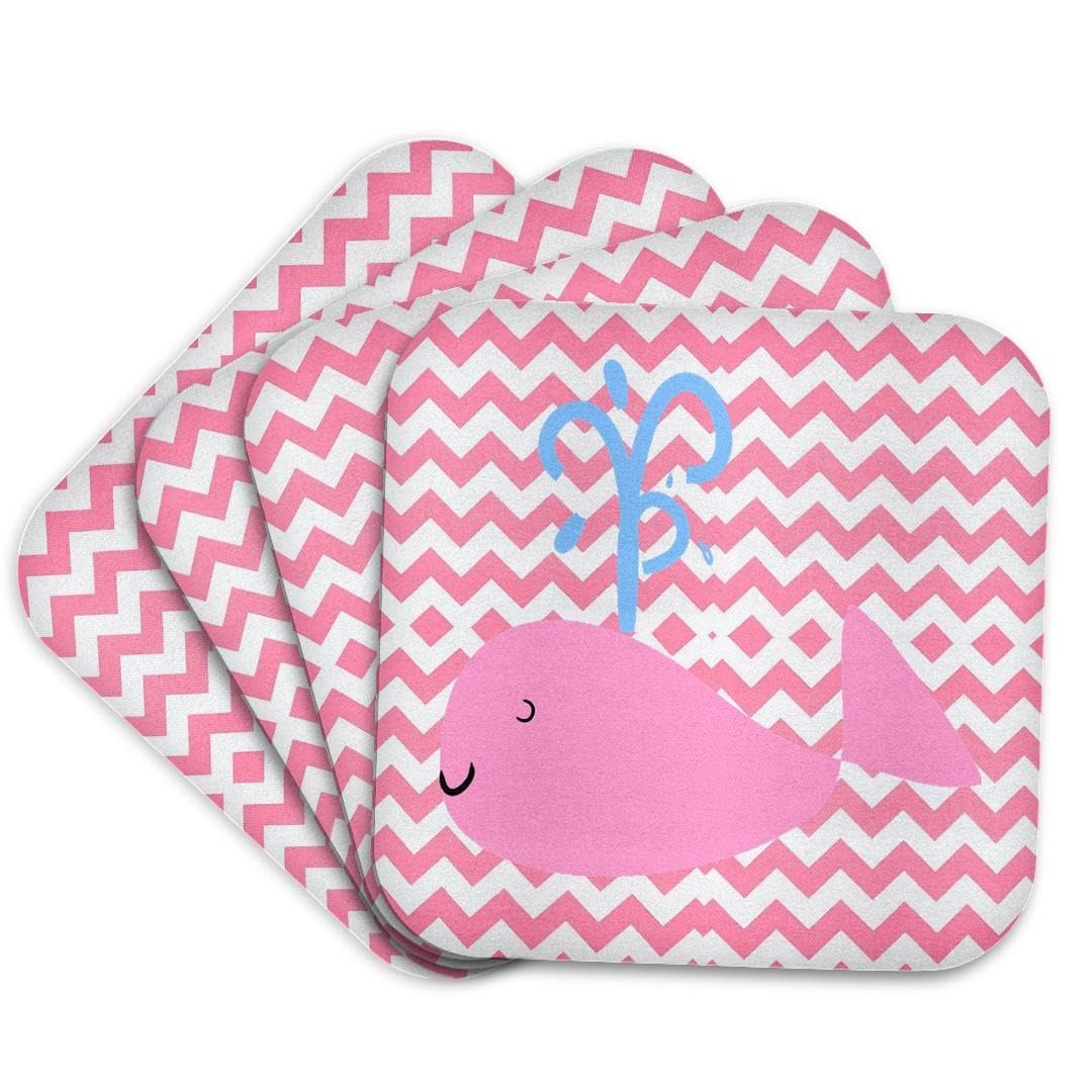 3dRose Print of Cute Pink Whale on Pink Chevron - Soft Coasters, Set of 4 (CST_204006_1)