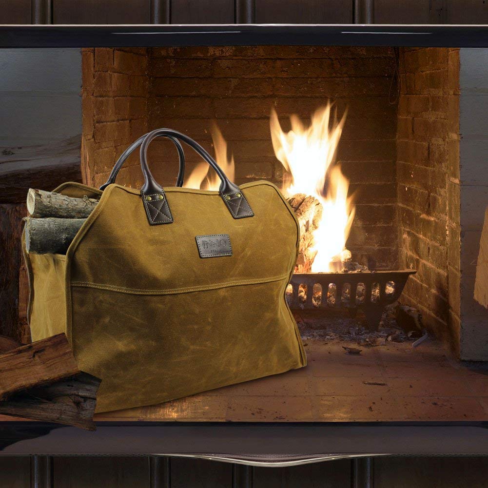Inno Stage Heavy Duty Wax Canvas Log Carrier Tote,Large Fire Wood Bag,Durable Firewood Holder,Canvas Shopping Bags, Fireplace Wo