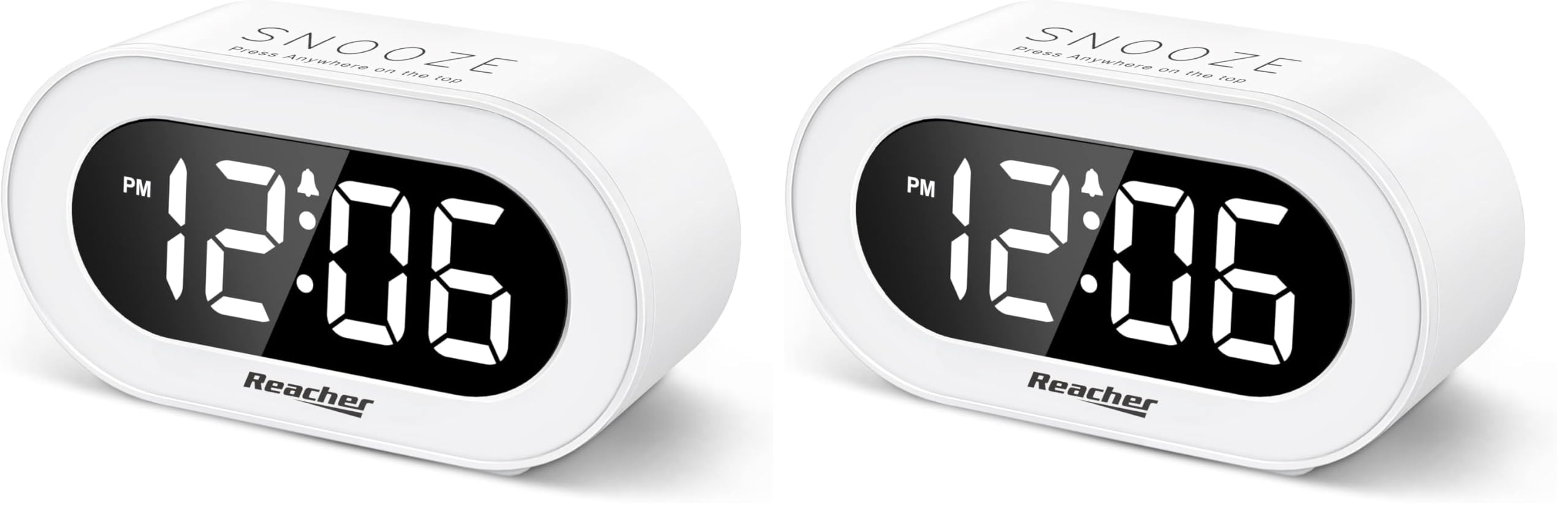 REACHER Small LED Digital Alarm Clock with Snooze, Simple to Operate, Full Range Brightness Dimmer, Adjustable Alarm Volume, Out