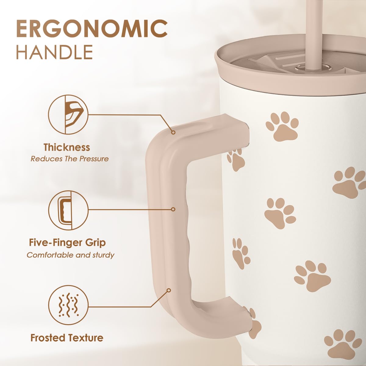 Paw Print Tumbler with Handle, Gifts for Dog Mom, Stainless Steel Insulated Tumblers Coffee Travel Mug Cup, Gift for Women Girls