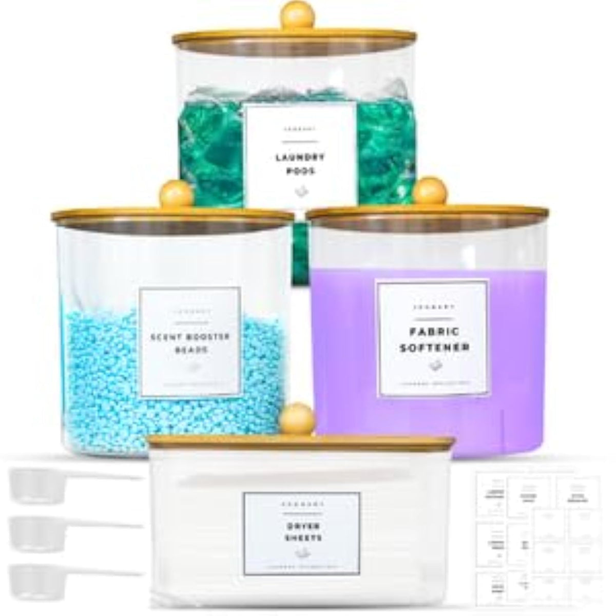 Joobary Laundry Detergent Dispenser Containers - 4 Pack Laundry Powder Container & Dryer Sheet Holder , Laundry Room Organizatio